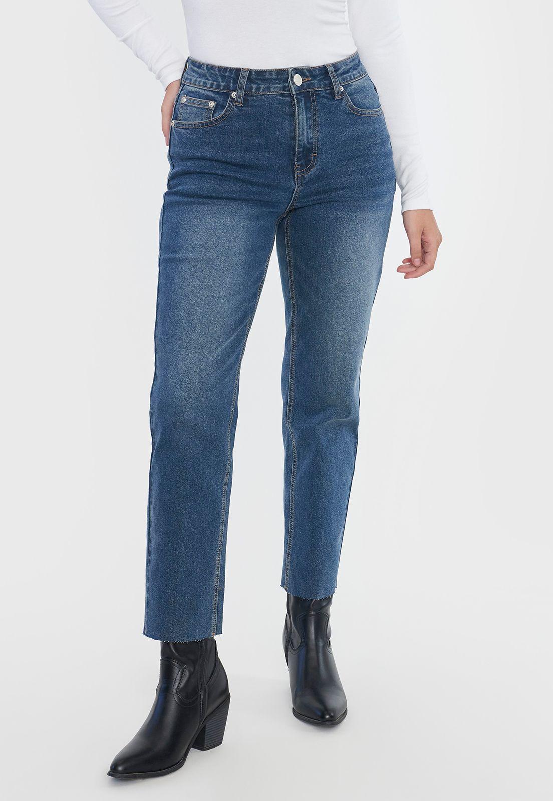 Jeans Mujer Straight Fit Elasticado Azul Oscuro Corona-1