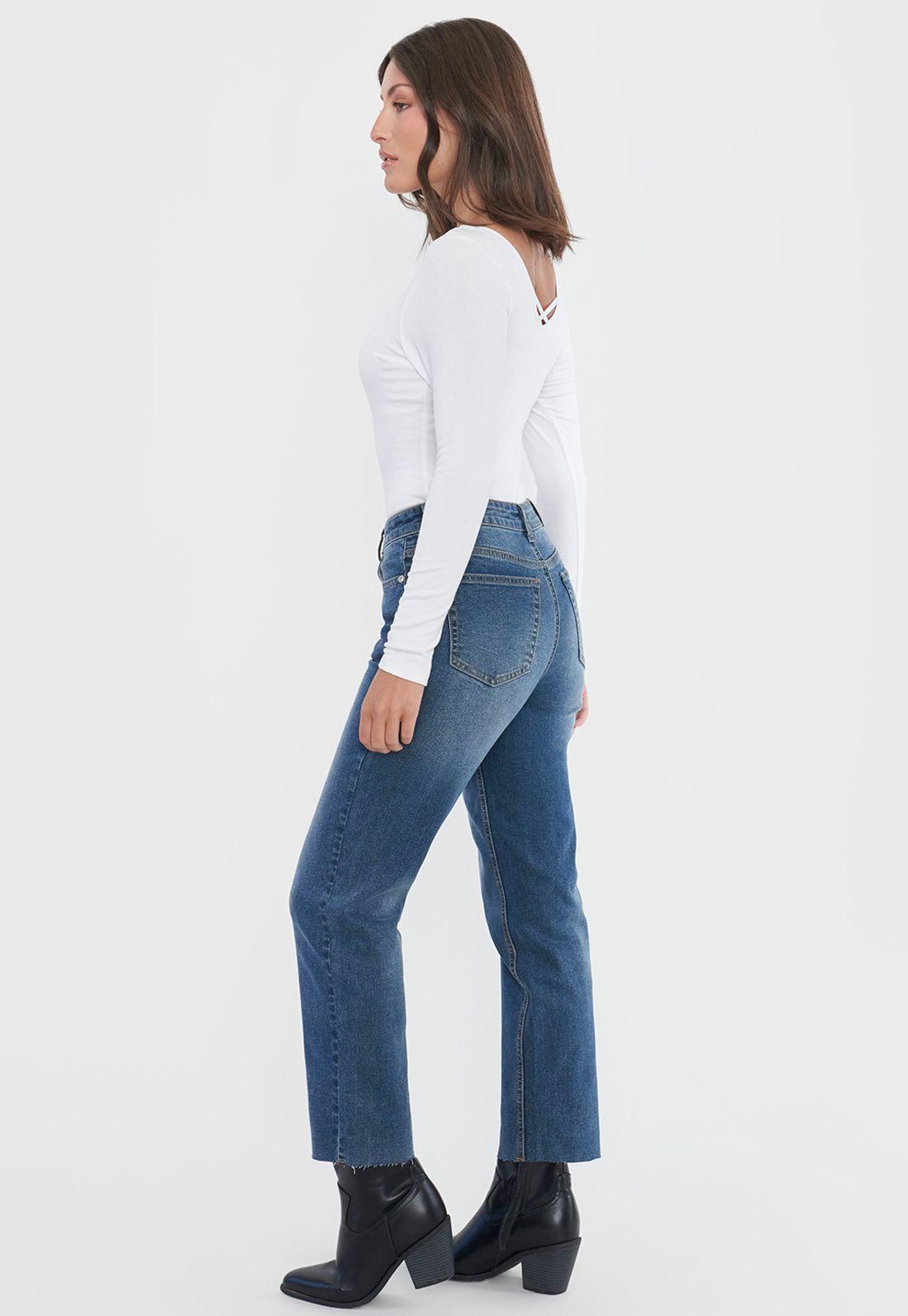 Jeans Mujer Straight Fit Elasticado Azul Oscuro Corona-3