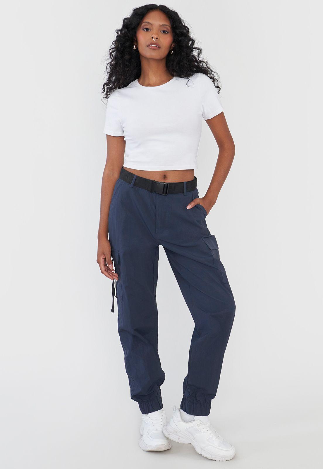 Pantalón Mujer Jogger Cargo Cinturón Gris Corona-0