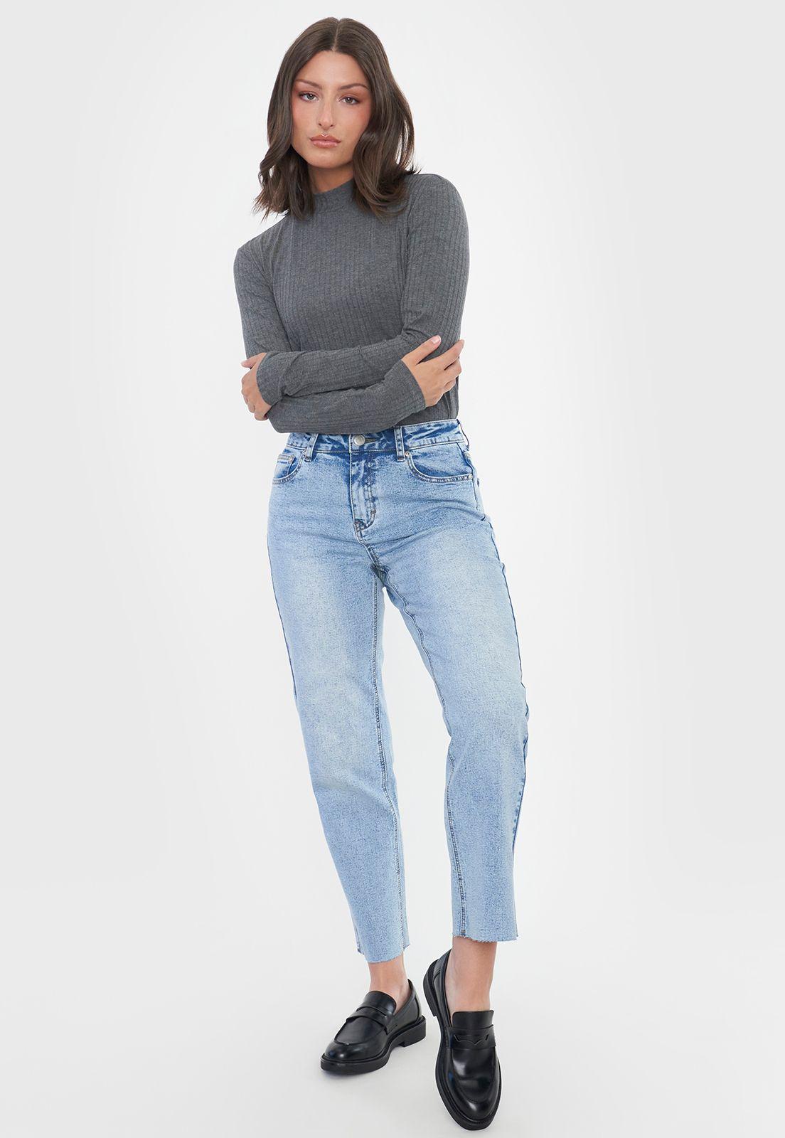 Jeans Mujer Straight Fit Elasticado Azul Medio Corona-0