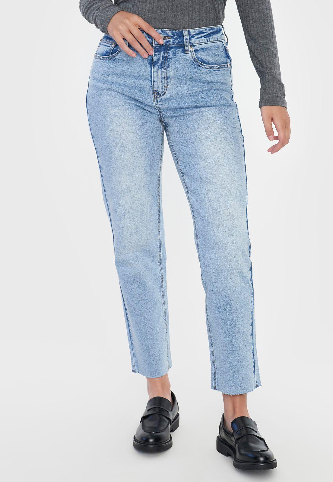 Jeans Mujer Straight Fit Elasticado Azul Medio Corona-1
