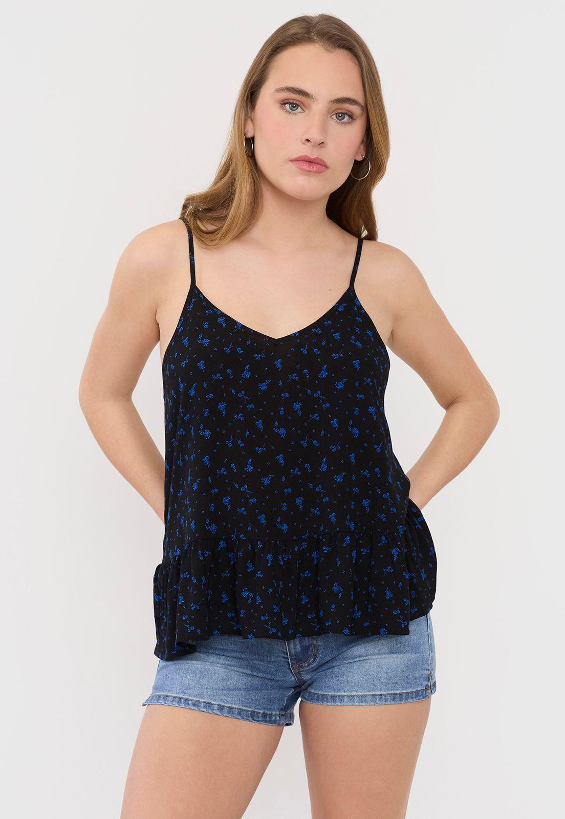 Blusa Mujer Pabilo Negro Flores Corona-0