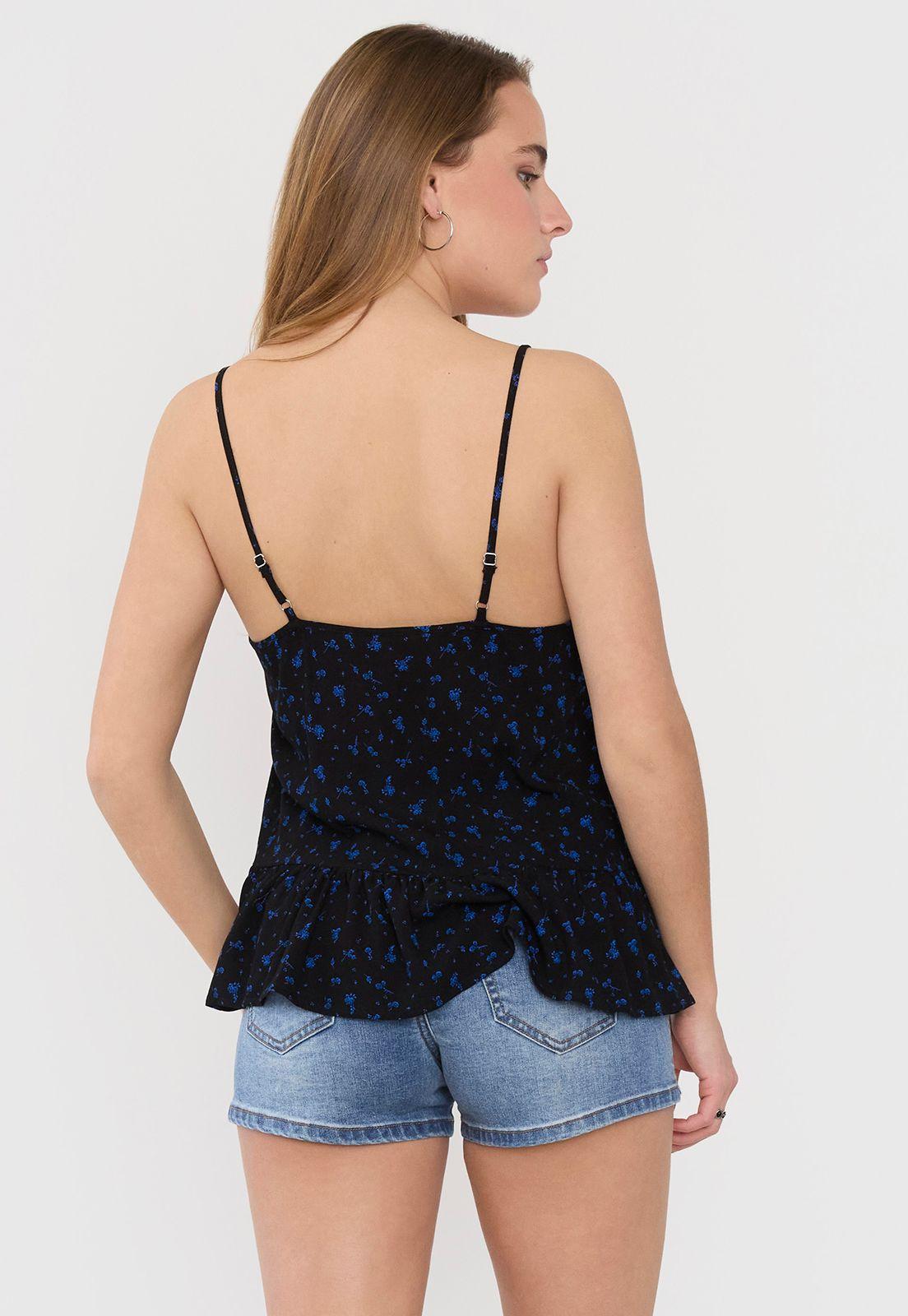 Blusa Mujer Pabilo Negro Flores Corona-1