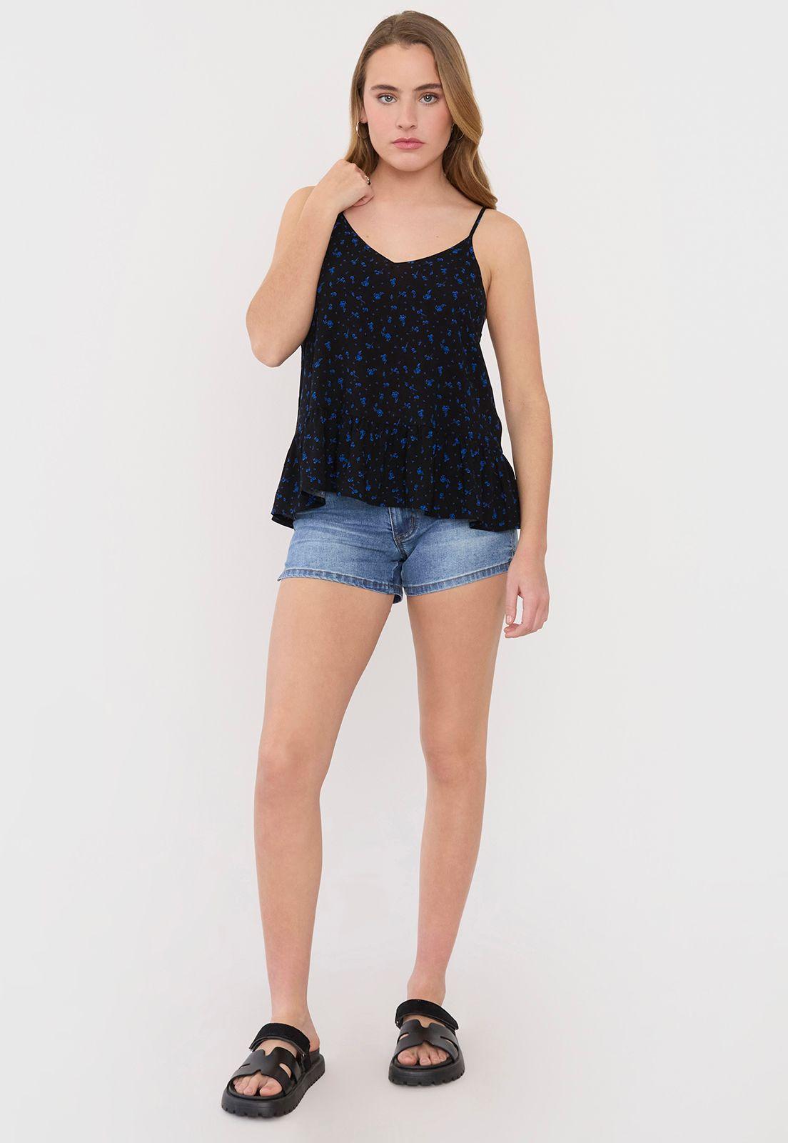 Blusa Mujer Pabilo Negro Flores Corona-3