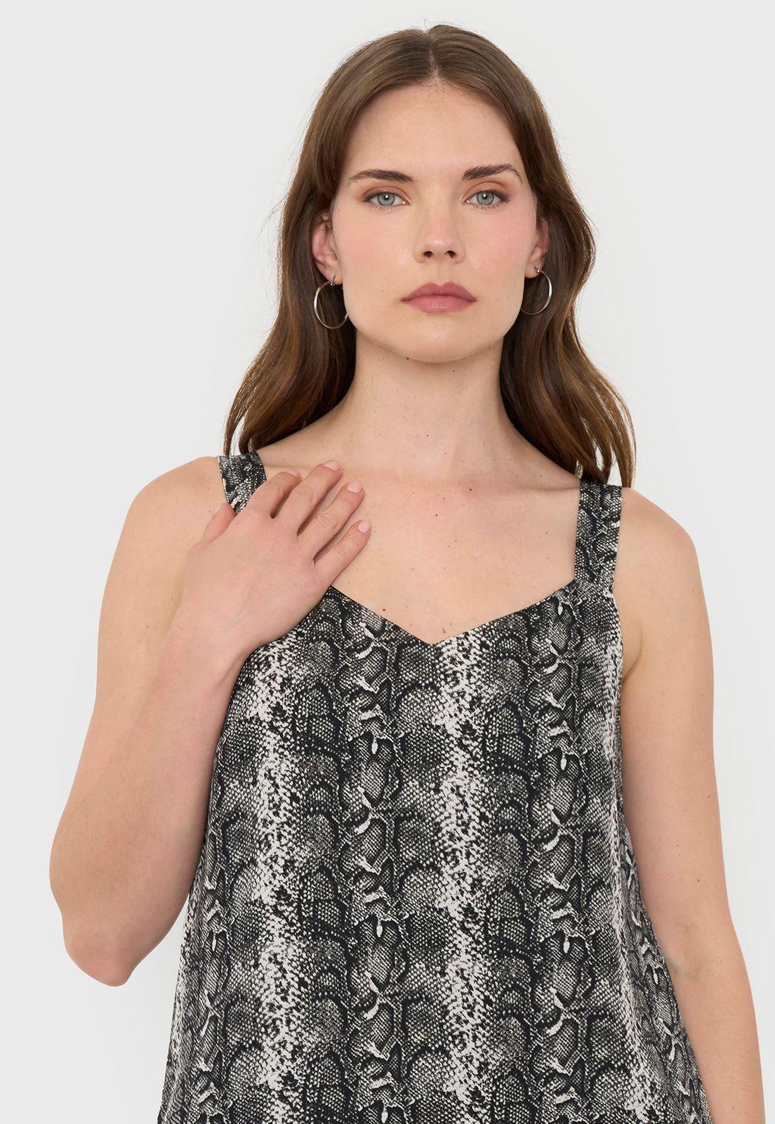 Blusa Mujer Pabilo Grueso Print Pitón Negro Corona-2