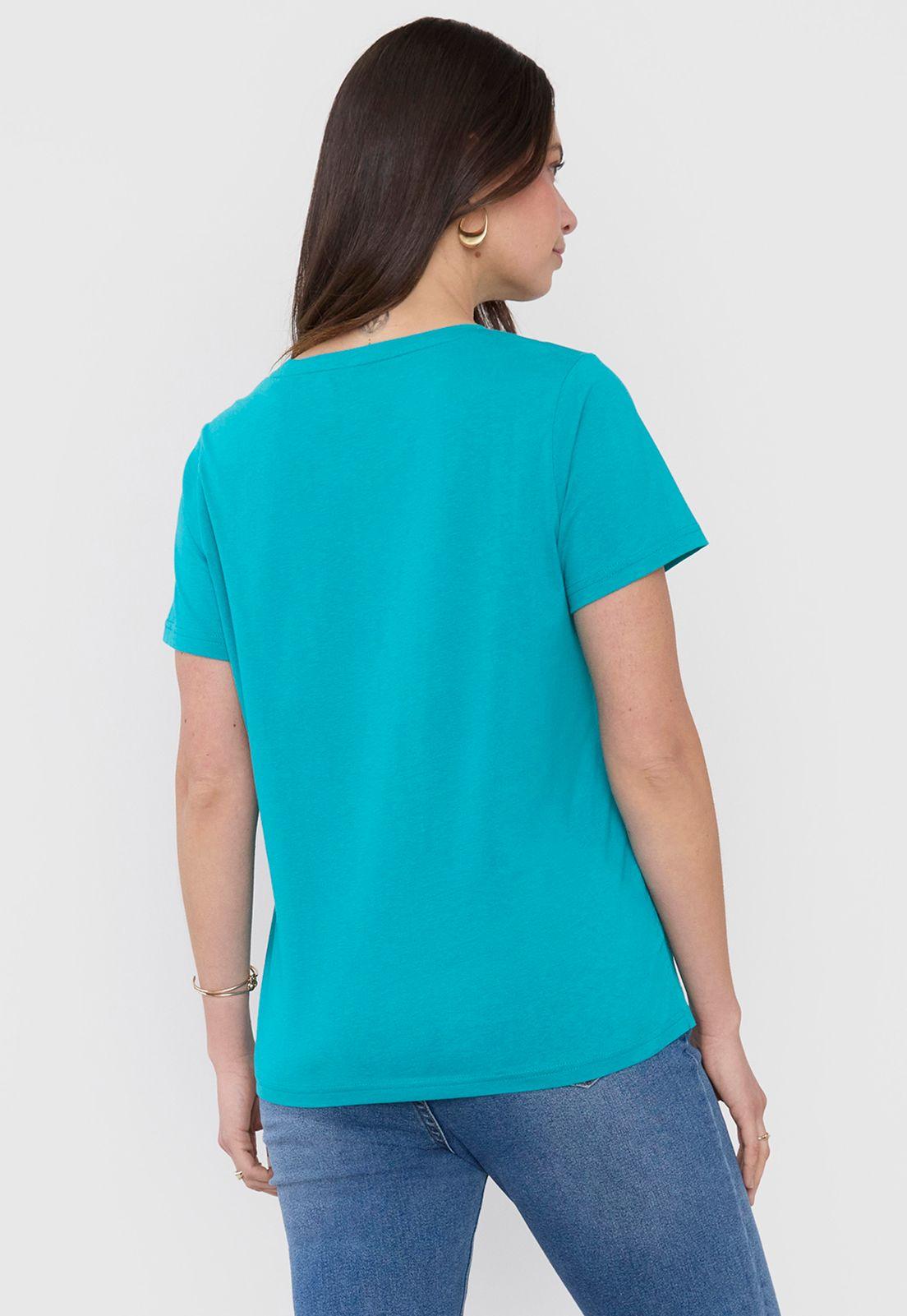 Polera Mujer M/c Focal Print Dorado Cuello V Corona-1