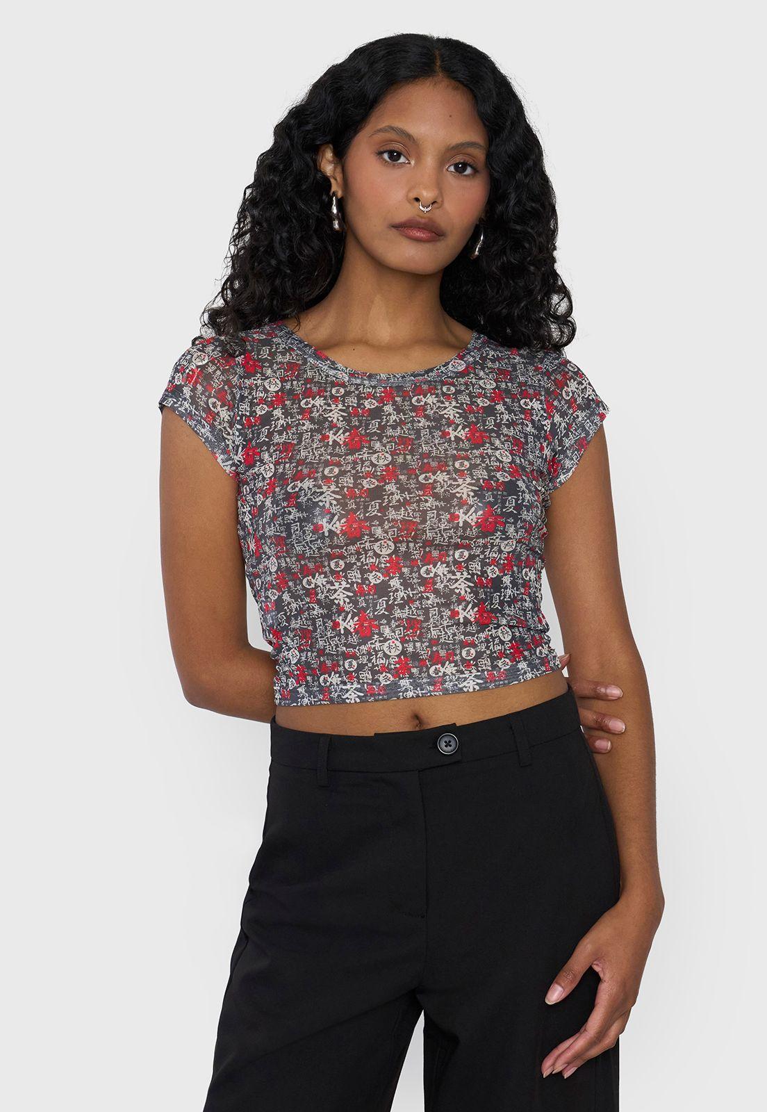 Polera Mujer Malla Manga Corta Negro Corona-0