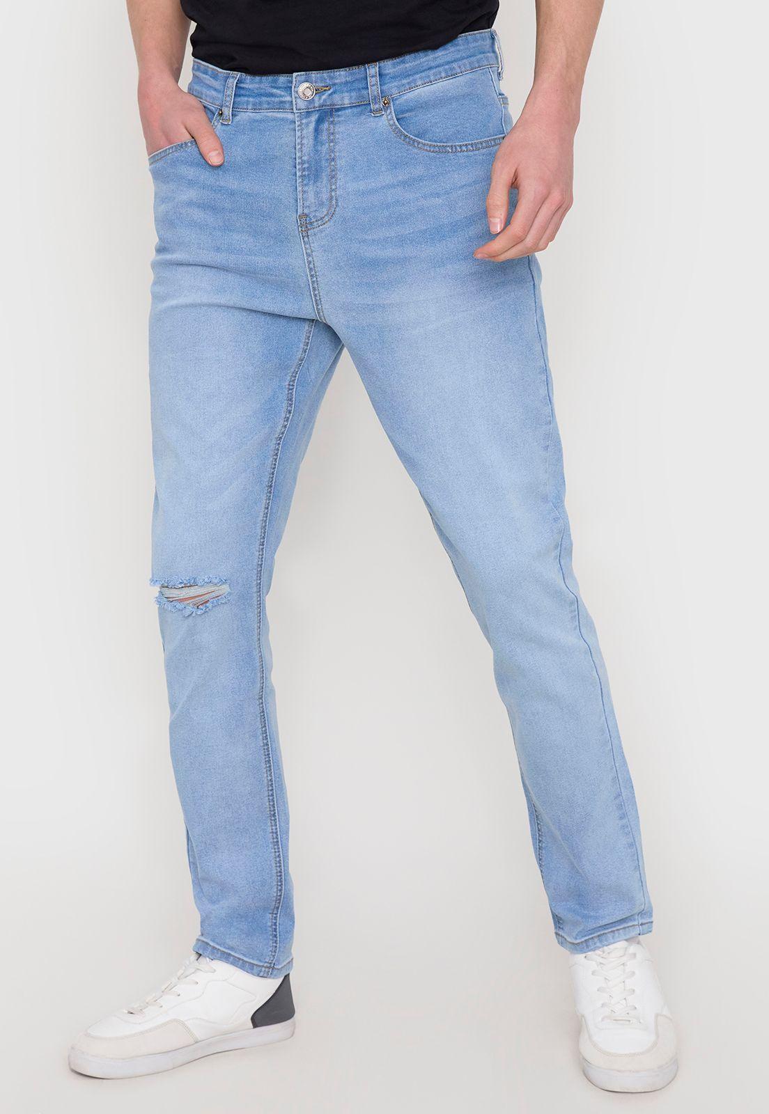 Jeans Hombre Skinny Fit Azul Claro Spandex Corona-1