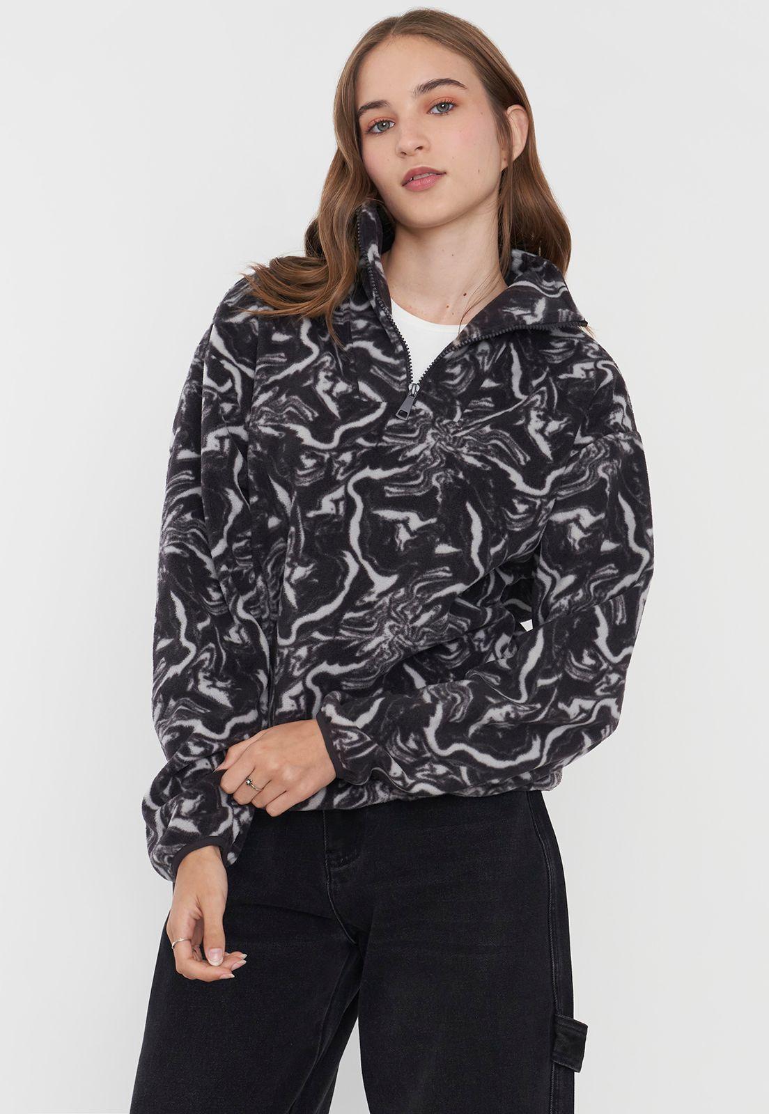 Polerón Mujer Polar Half Zipper Gris Marmoleado Corona-0
