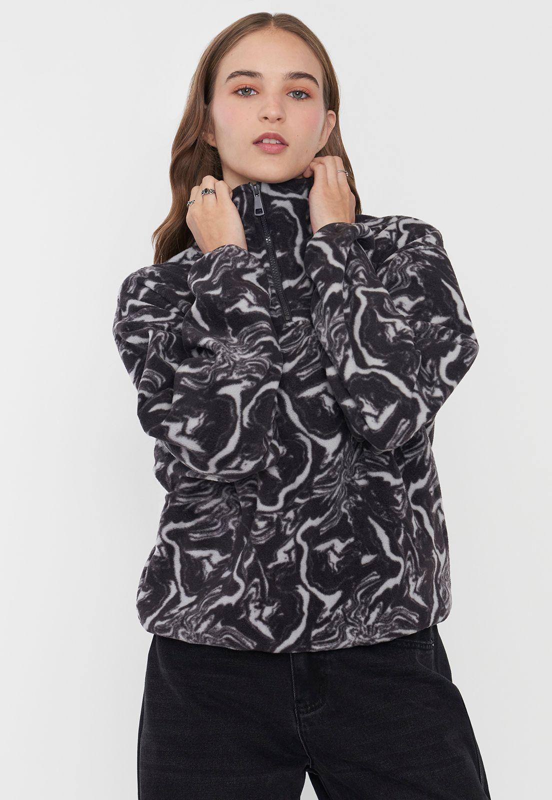 Polerón Mujer Polar Half Zipper Gris Marmoleado Corona-2
