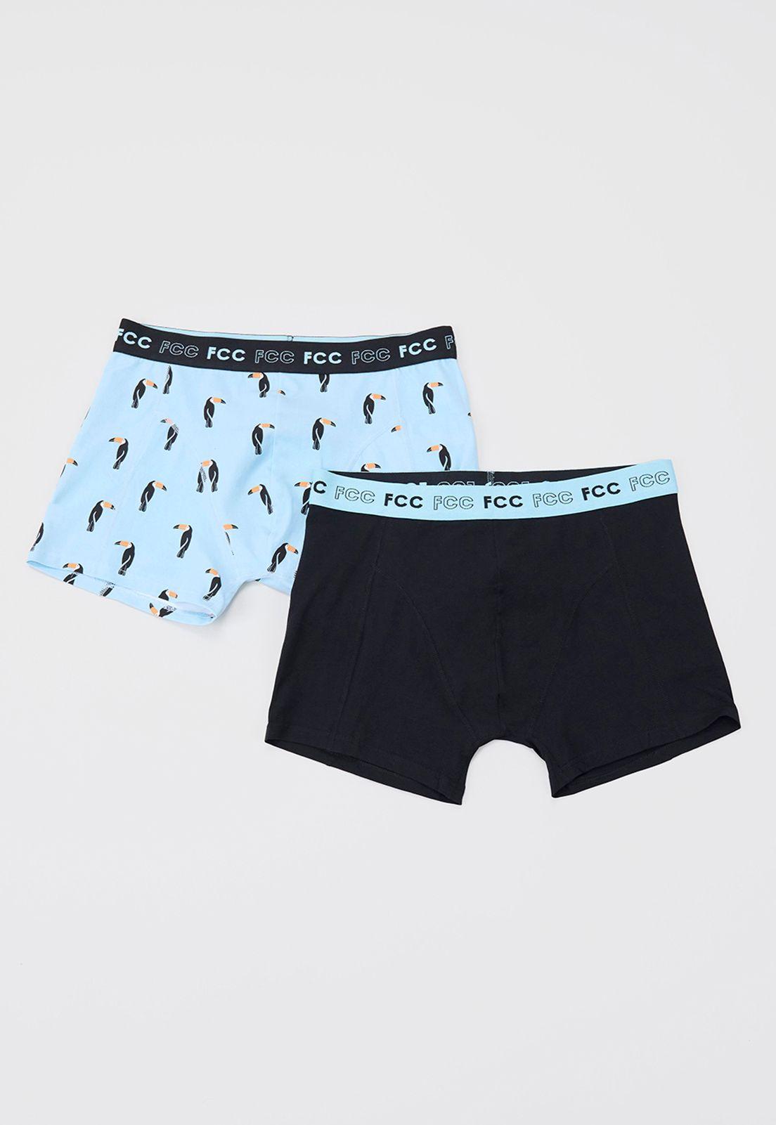 Bóxer Hombre Bipack Print Mix Celeste/Negro Corona-0