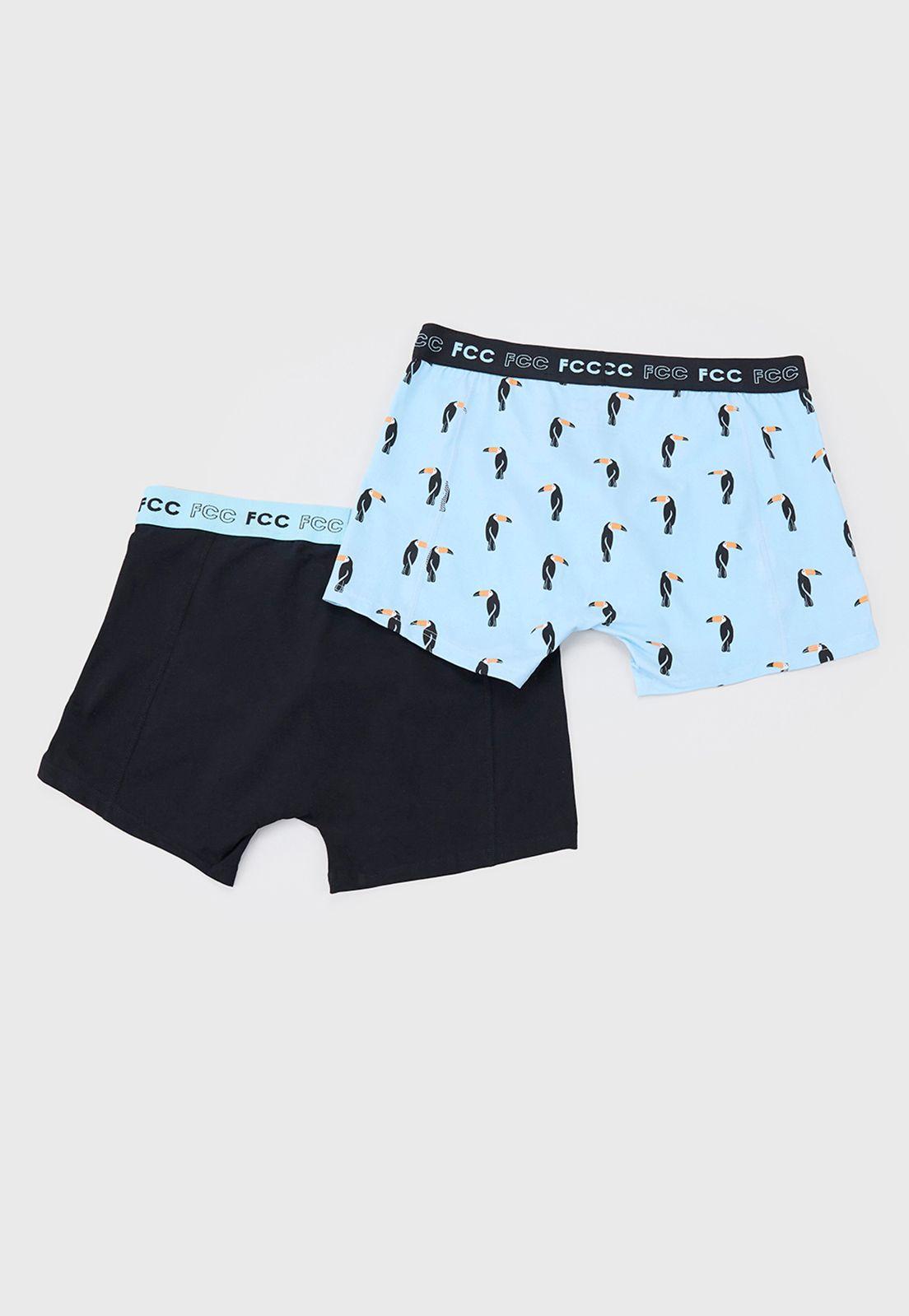 Bóxer Hombre Bipack Print Mix Celeste/Negro Corona-1