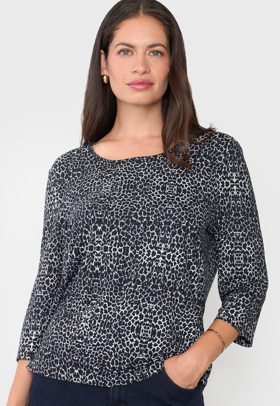 Polera Mujer Manga 3/4 Negro Focal Print Corona-2