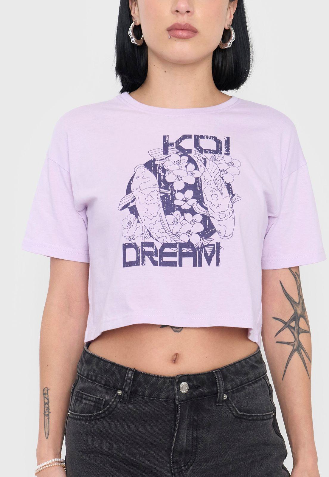 Polera Mujer Crop Lila Fun Manga Corta Corona-2