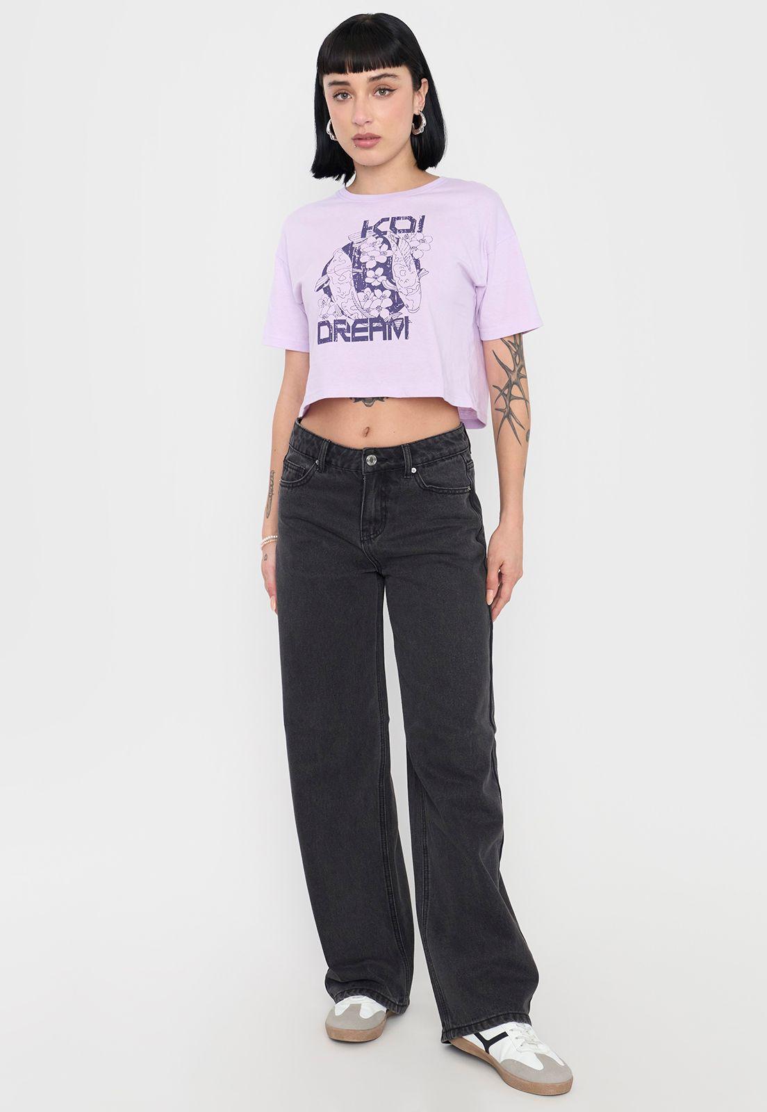 Polera Mujer Crop Lila Fun Manga Corta Corona-3
