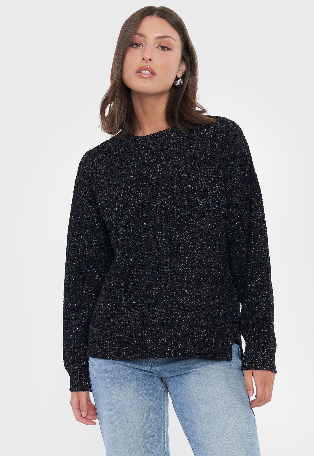 Sweater Mujer Chenille Negro Lurex Corona-0