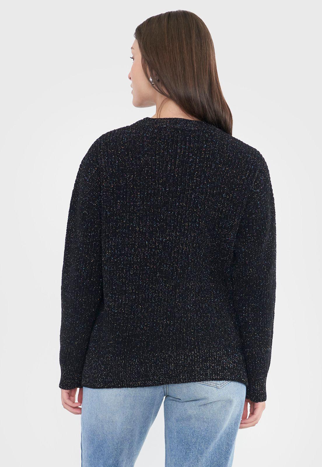 Sweater Mujer Chenille Negro Lurex Corona-1