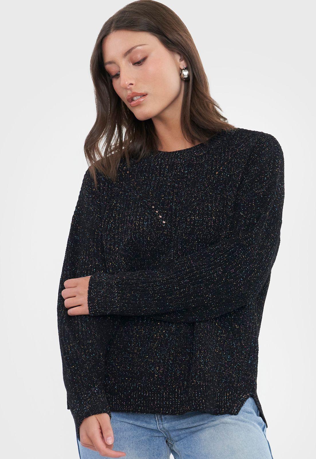 Sweater Mujer Chenille Negro Lurex Corona-2