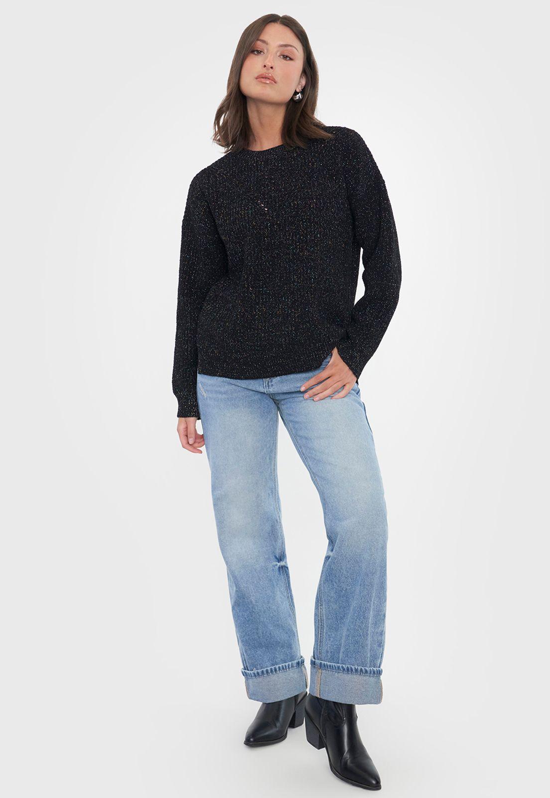 Sweater Mujer Chenille Negro Lurex Corona-3