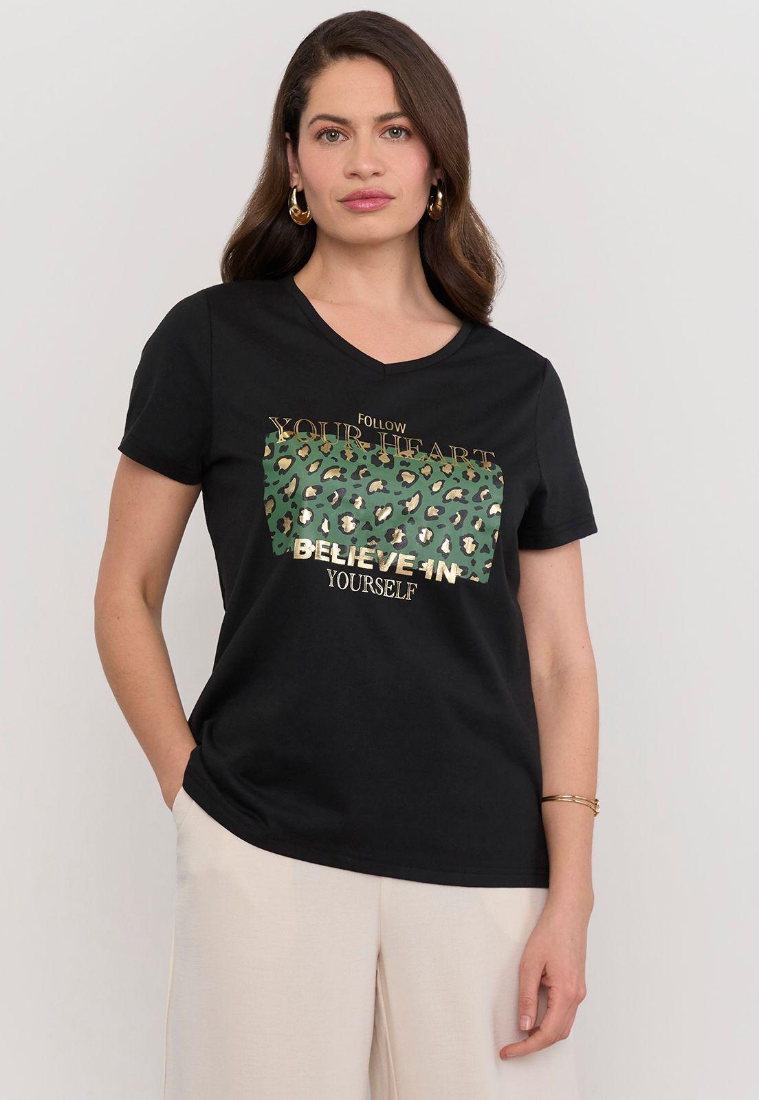 Polera Mujer M/C Focal Print Cuello V Ecru Corona-0