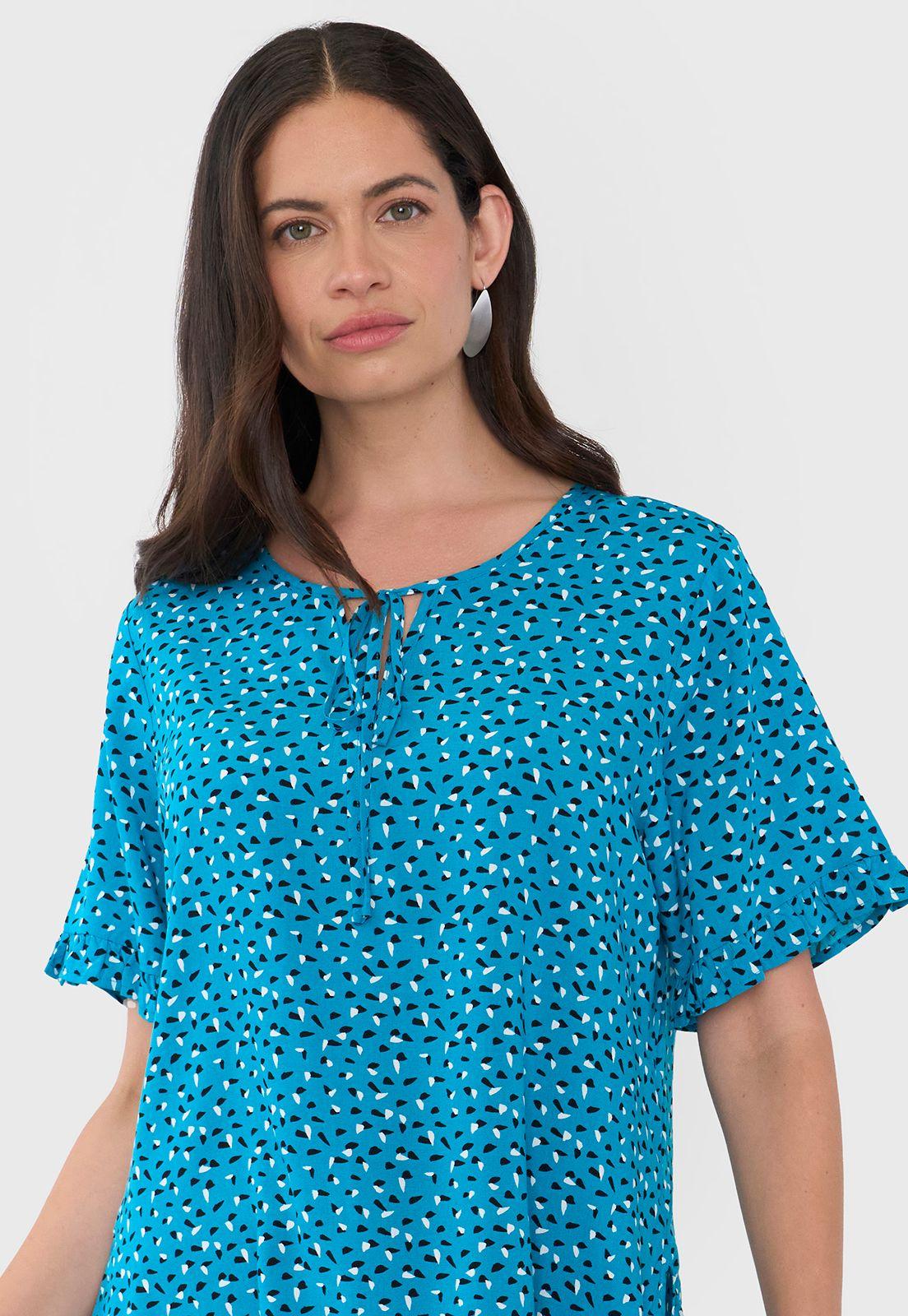 Blusa Mujer Manga Corta Detalle Print Turquesa Corona-2