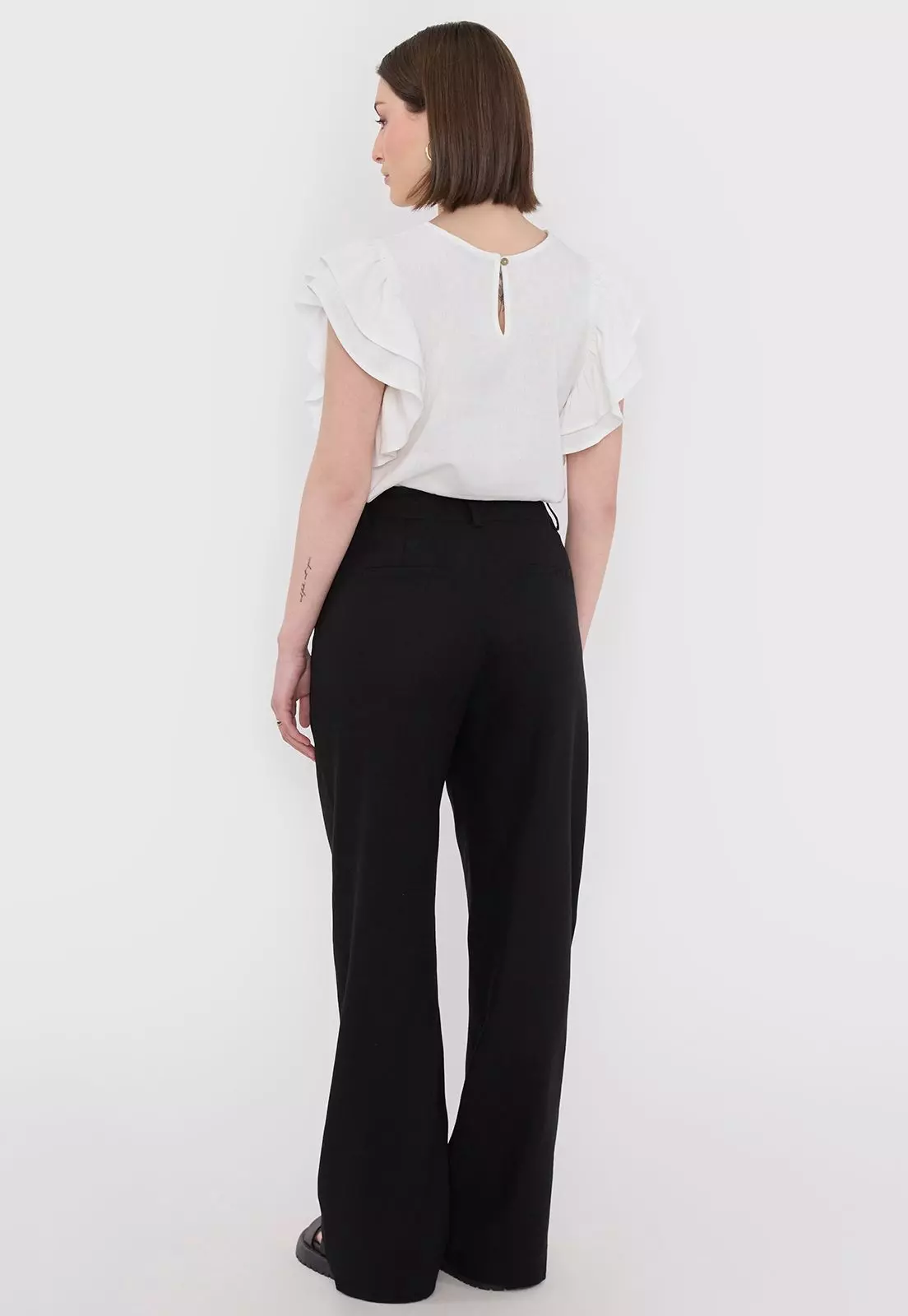 Pantalón Mujer Lino Brillos Negro Corona-2