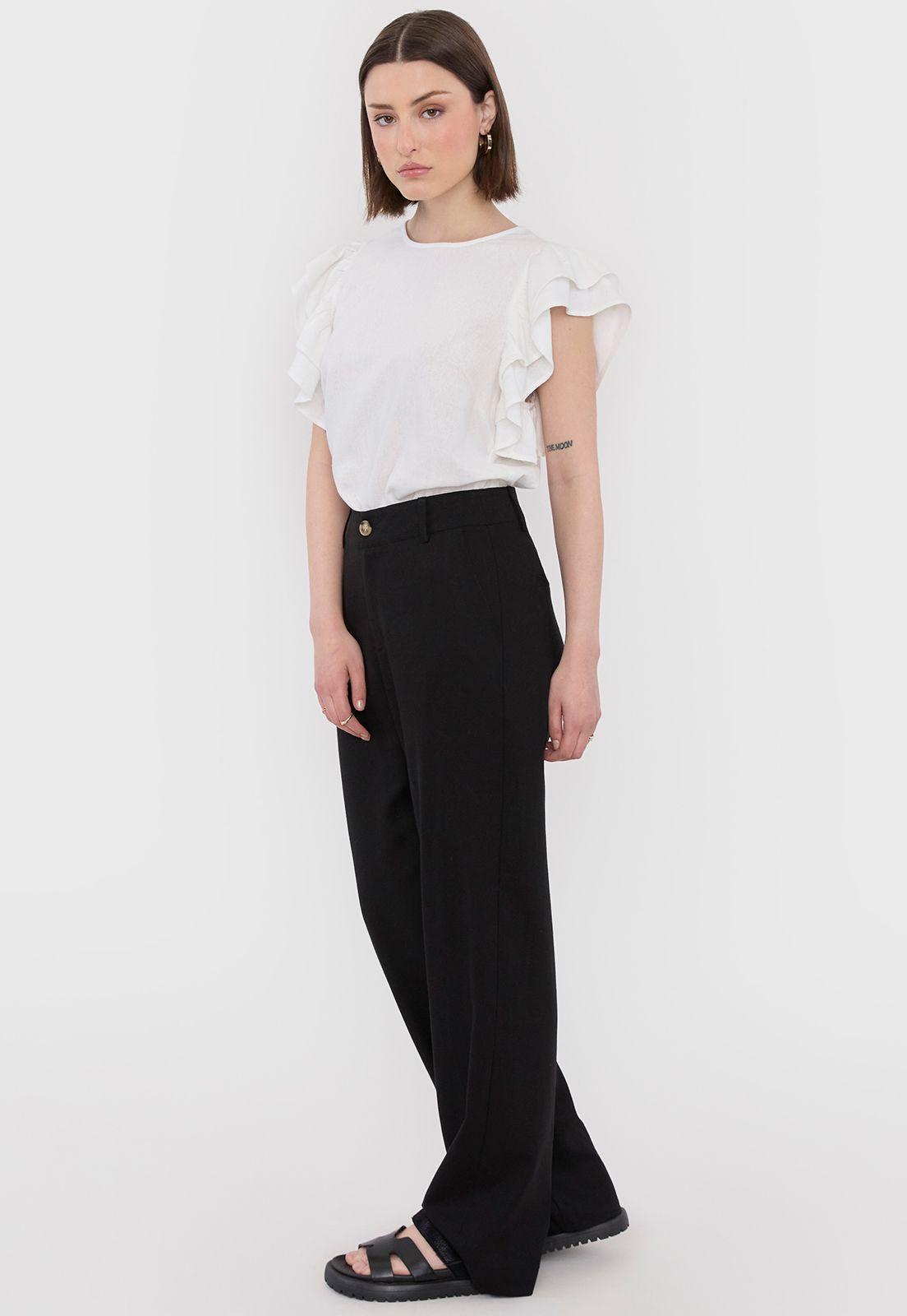 Pantalón Mujer Lino Brillos Negro Corona-3