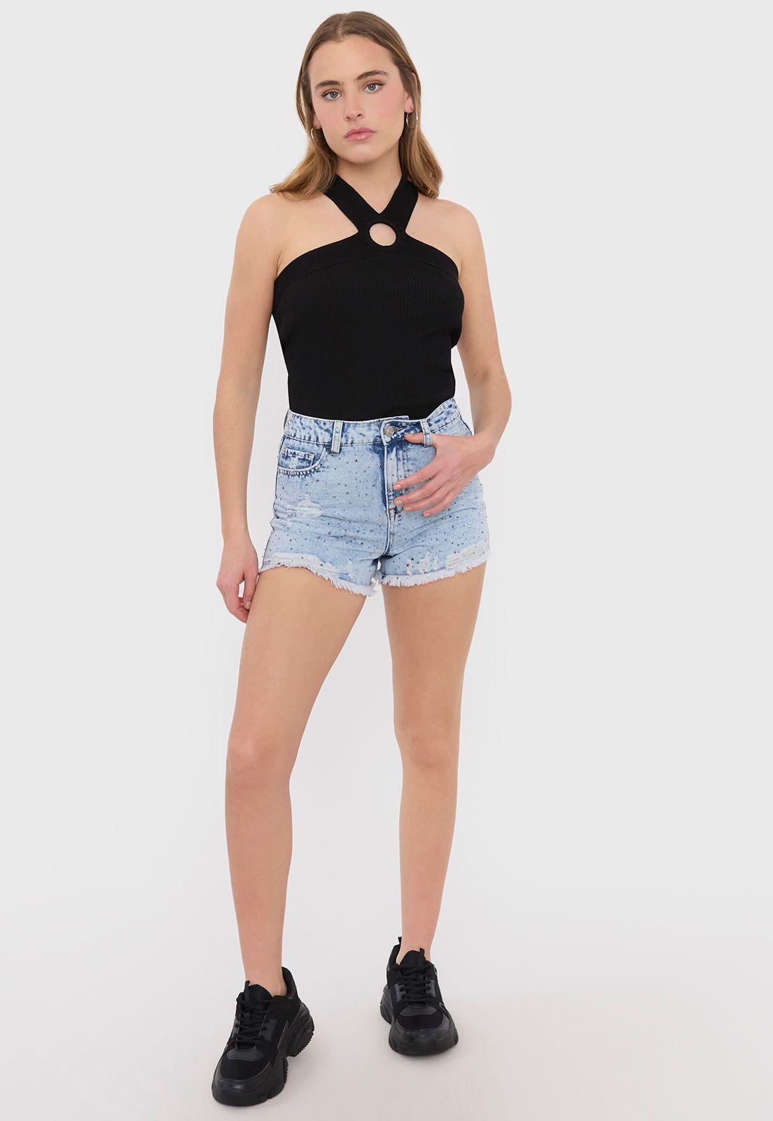 Short Mujer Brillos Azul Medio Corona-0