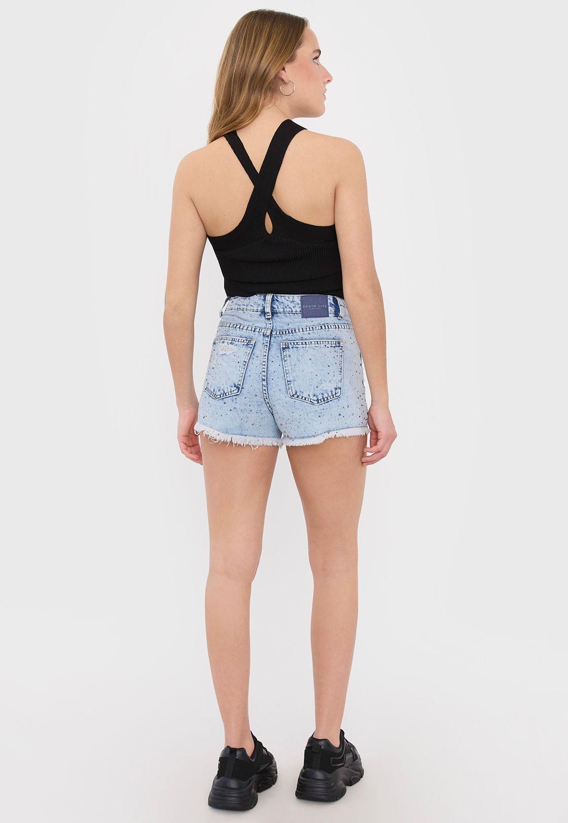 Short Mujer Brillos Azul Medio Corona-2