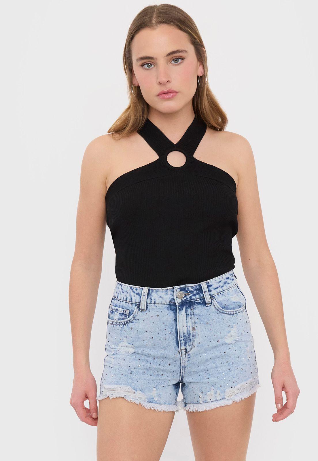 Short Mujer Brillos Azul Medio Corona-3