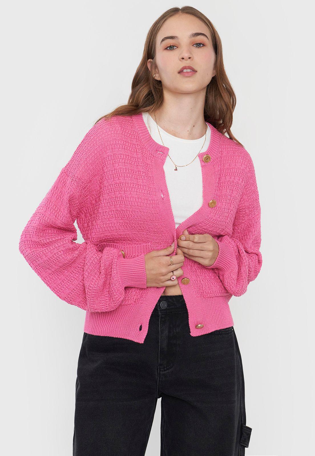 Cárdigan Mujer Botones Rosado Corona-0