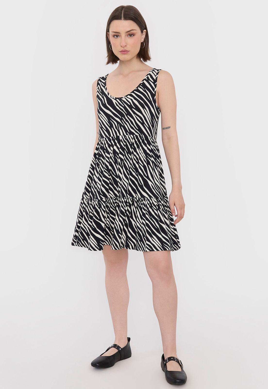 Vestido Mujer Rib Corto Print Cebra Corona-0