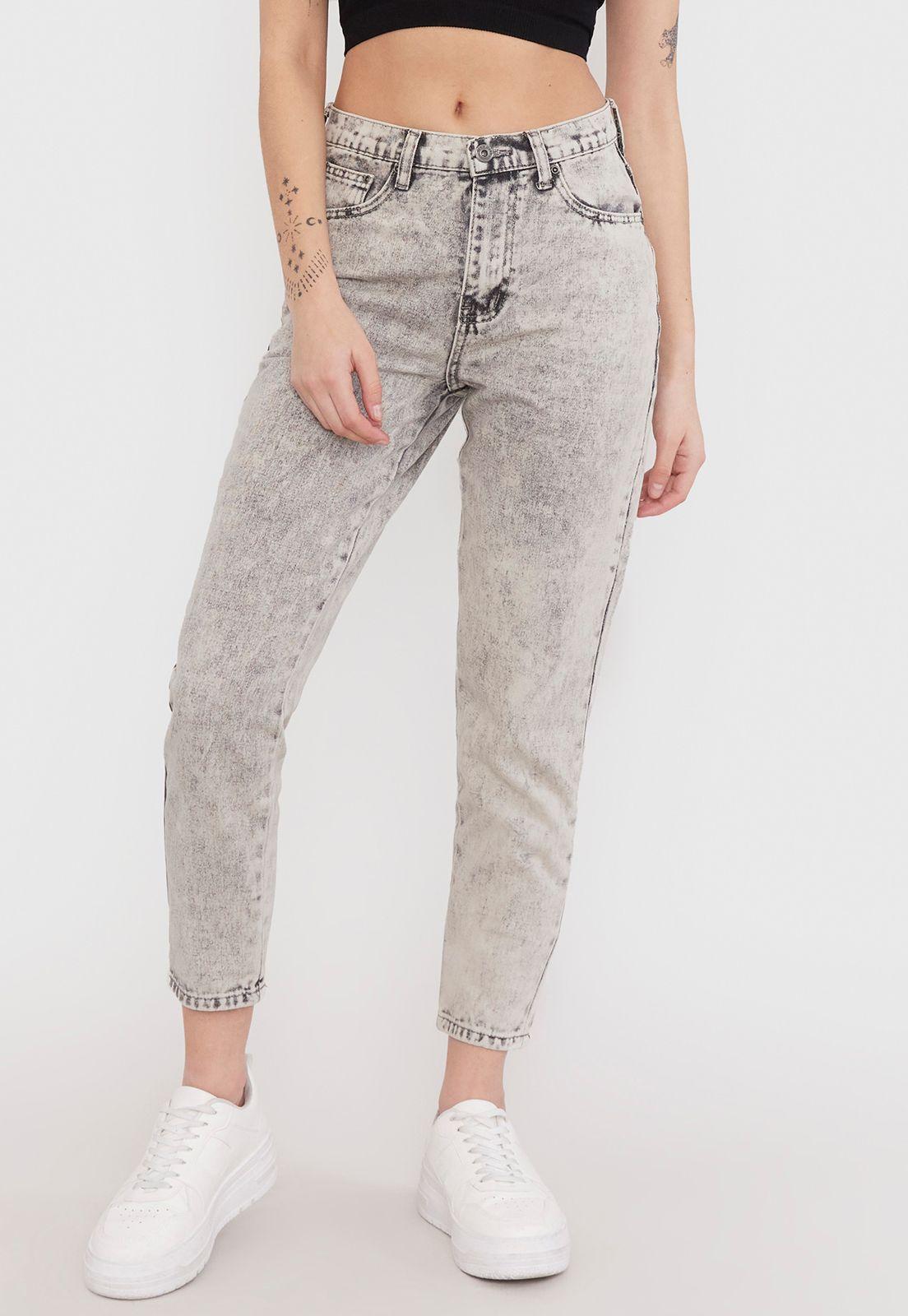 Jeans Mom Gris Acid Wash I - Mujer Corona-0