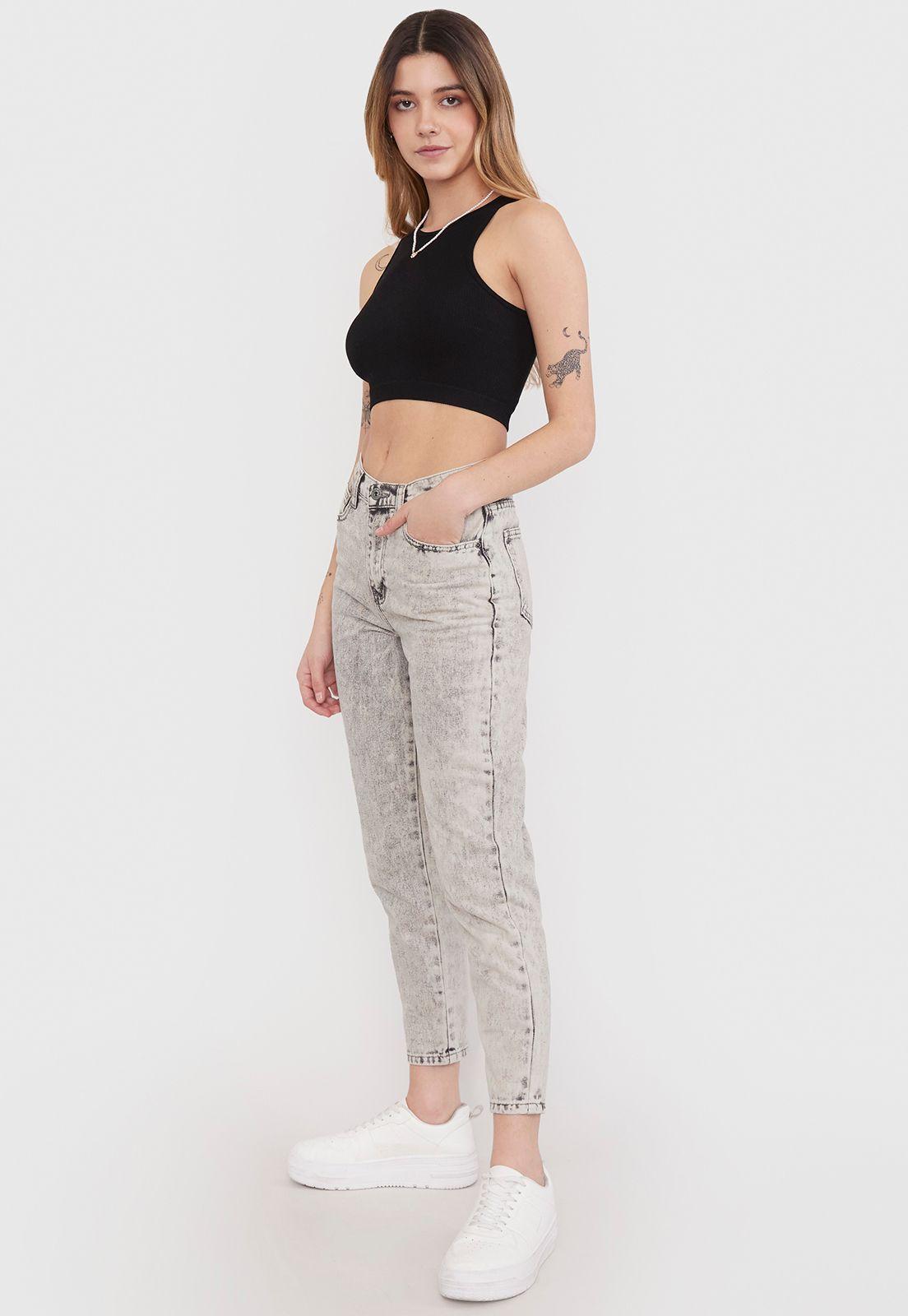 Jeans Mom Gris Acid Wash I - Mujer Corona-1