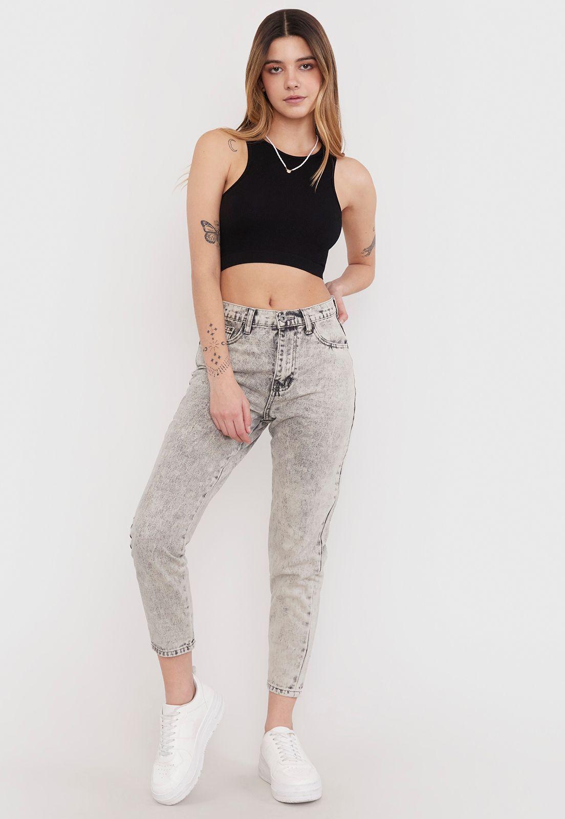 Jeans Mom Gris Acid Wash I - Mujer Corona-3