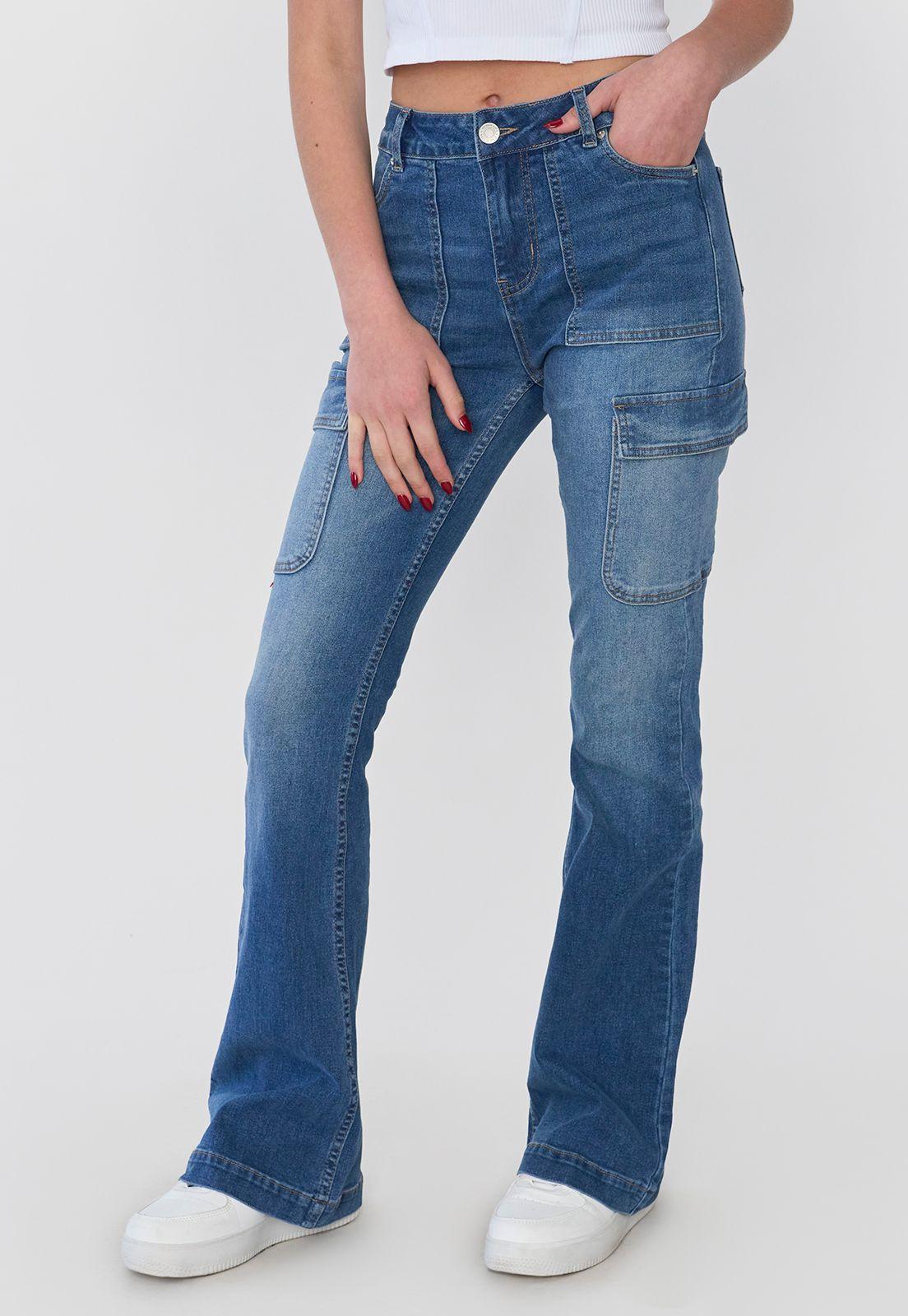 Jeans Mujer Flare Fit Cargo Azul Medio Corona-1