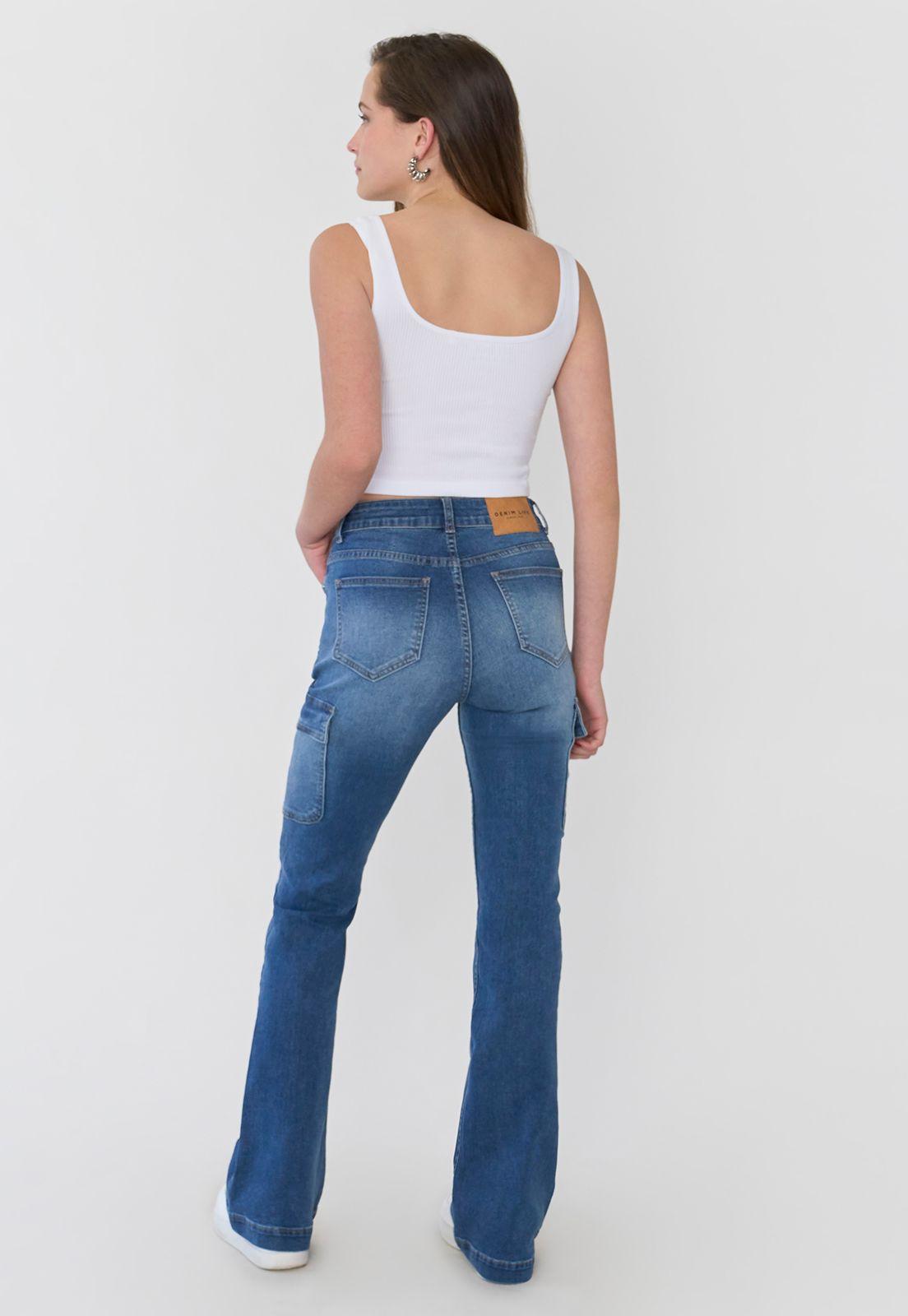Jeans Mujer Flare Fit Cargo Azul Medio Corona-2
