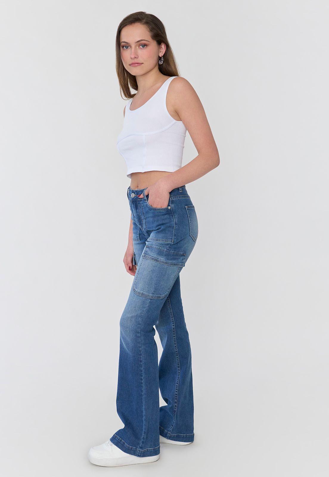 Jeans Mujer Flare Fit Cargo Azul Medio Corona-3