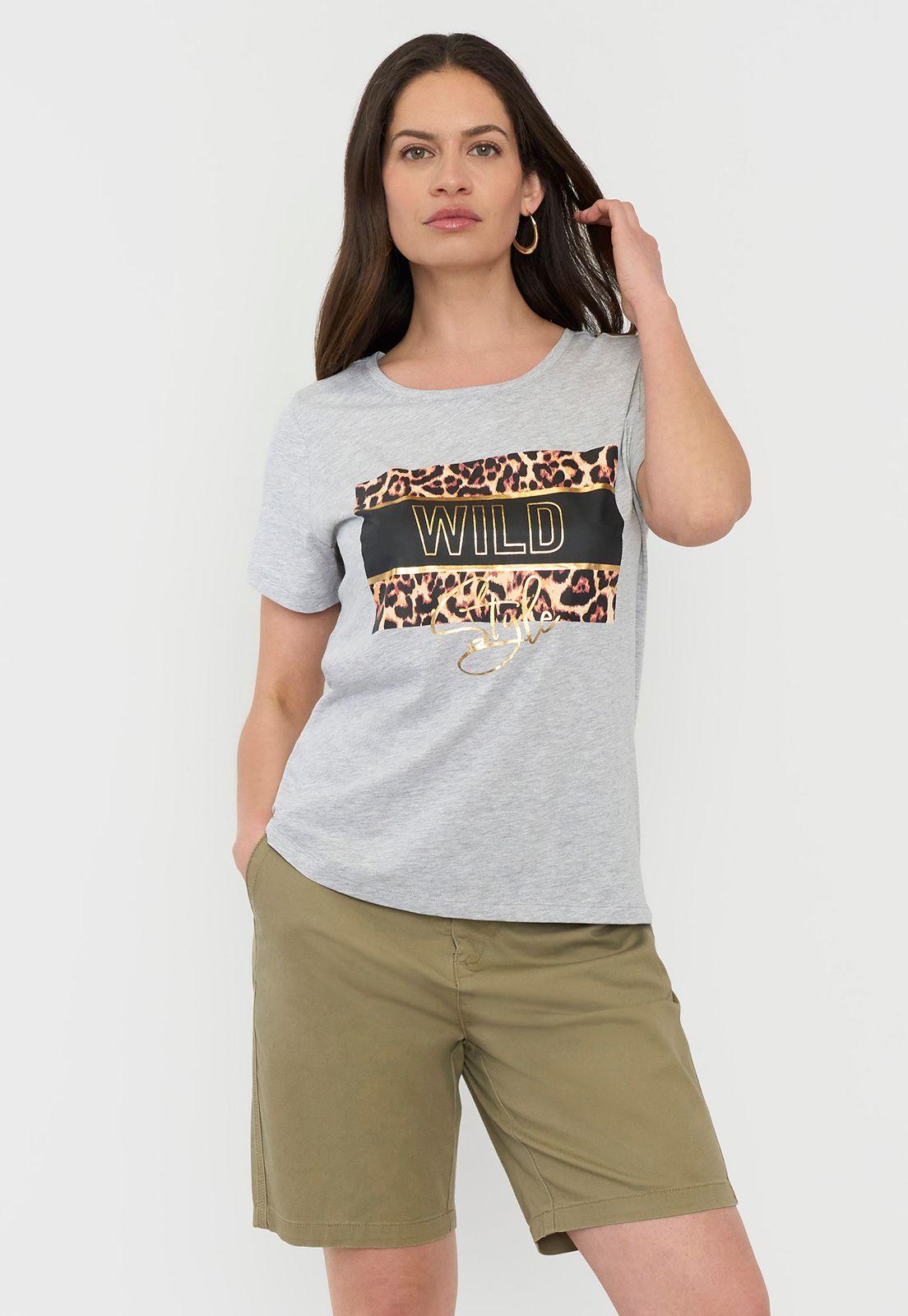 Polera Mujer M/C Focal Print Gris Corona-0