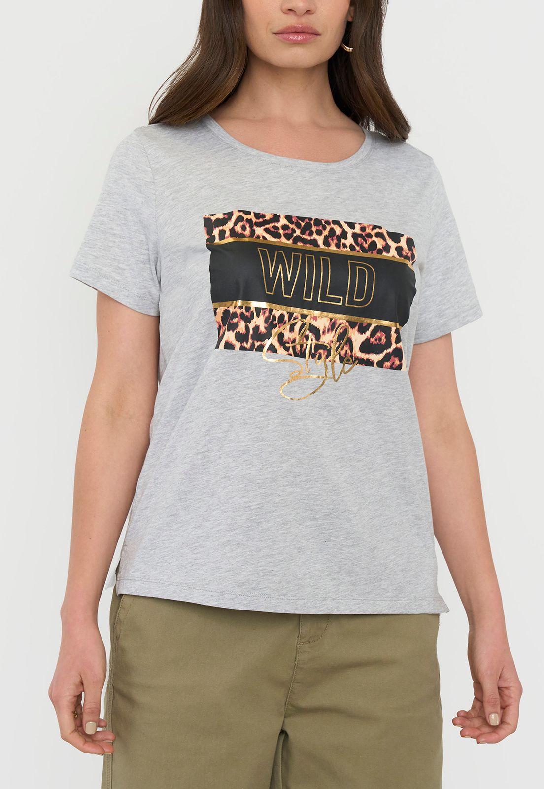 Polera Mujer M/C Focal Print Gris Corona-2