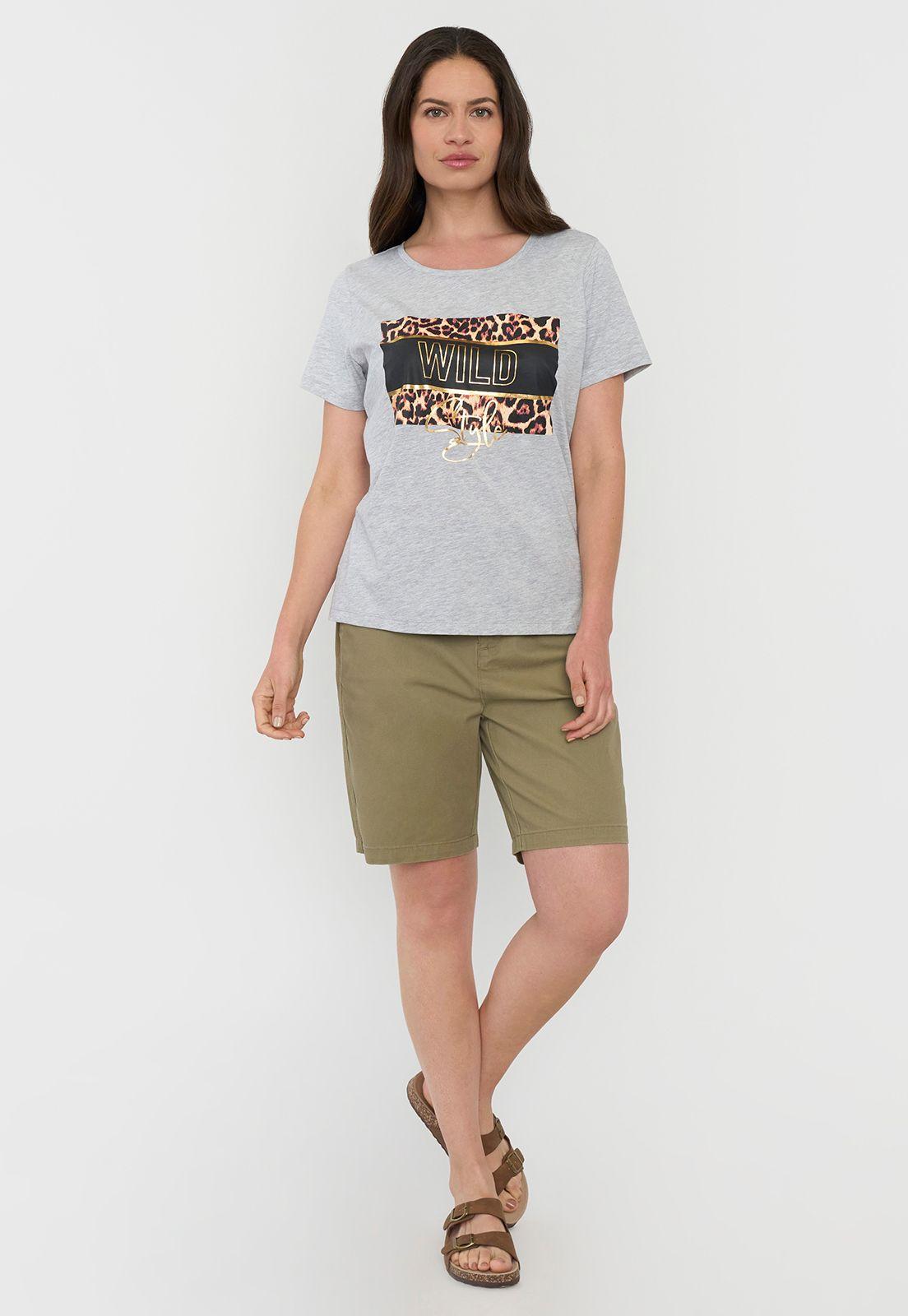Polera Mujer M/C Focal Print Gris Corona-3