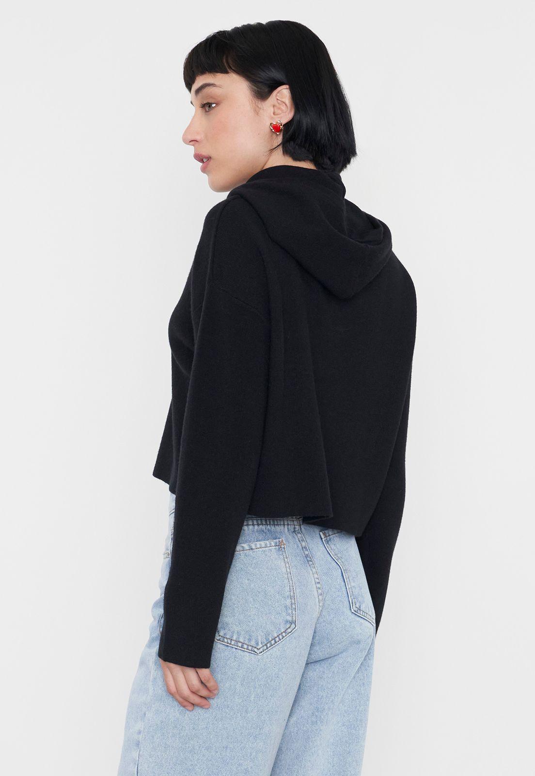 Sweater Mujer Hoodie Color Negro Corona-1
