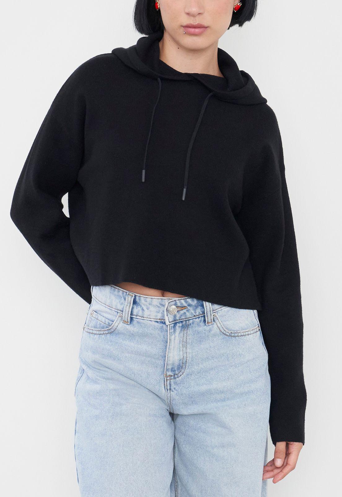 Sweater Mujer Hoodie Color Negro Corona-2
