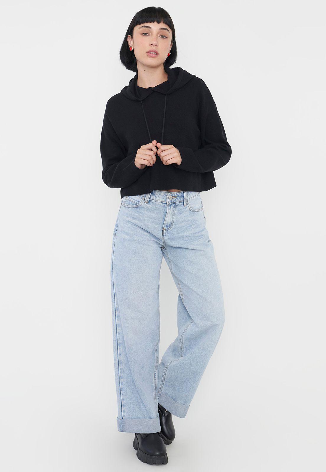 Sweater Mujer Hoodie Color Negro Corona-3