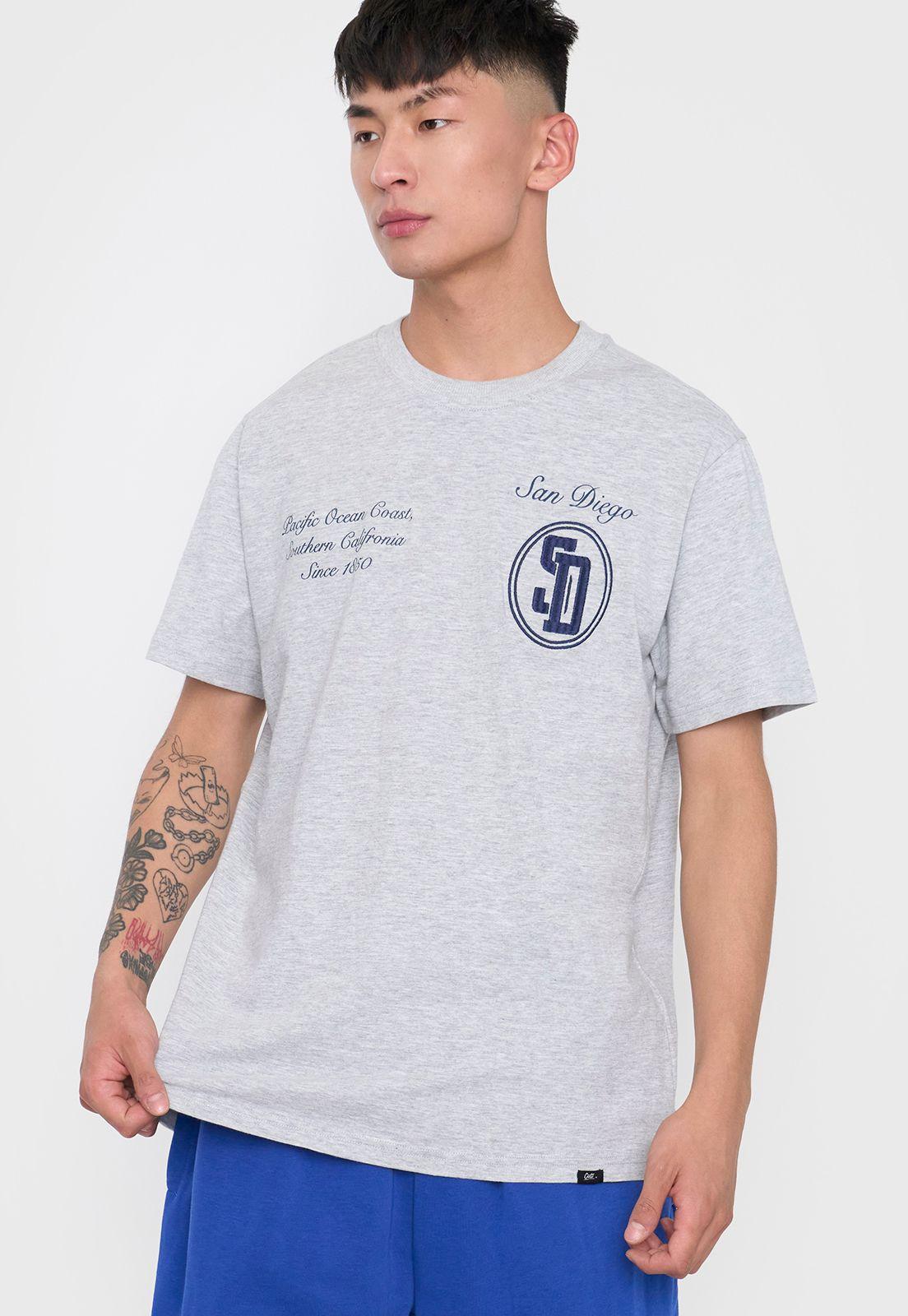 Polera Hombre Bordada College Gris Corona-2