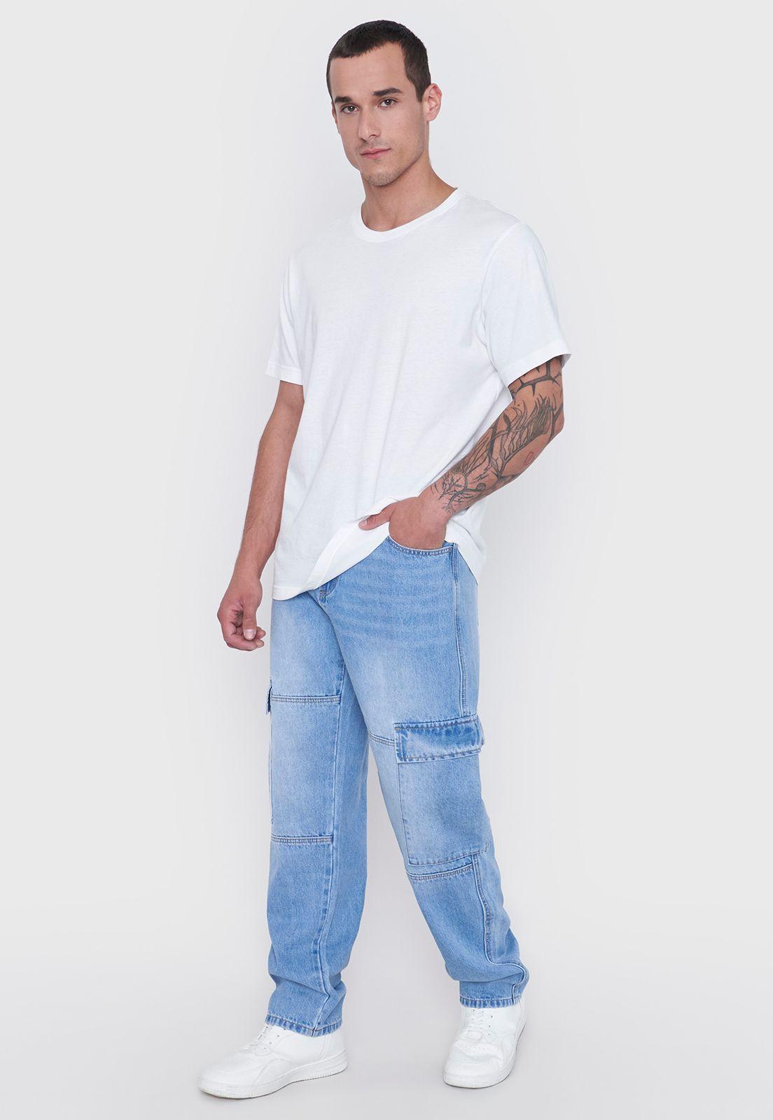 Jeans Hombre Cargo Color Azul Claro Corona-0