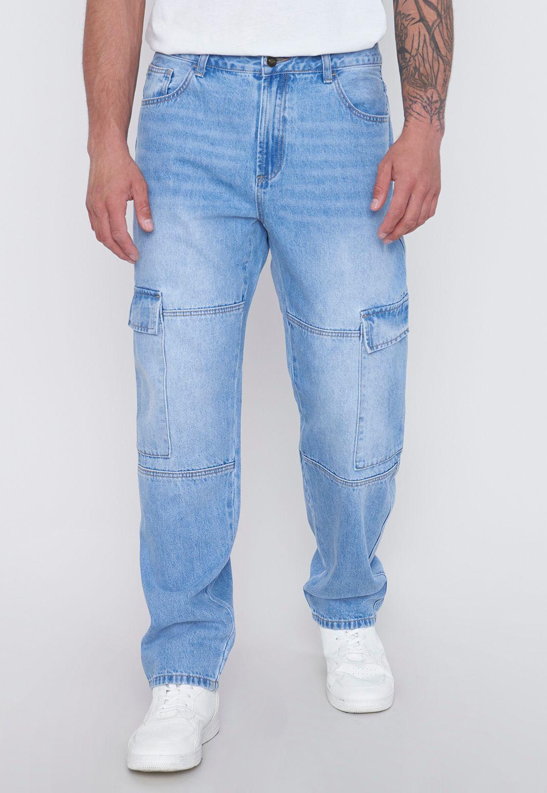 Jeans Hombre Cargo Color Azul Claro Corona-1