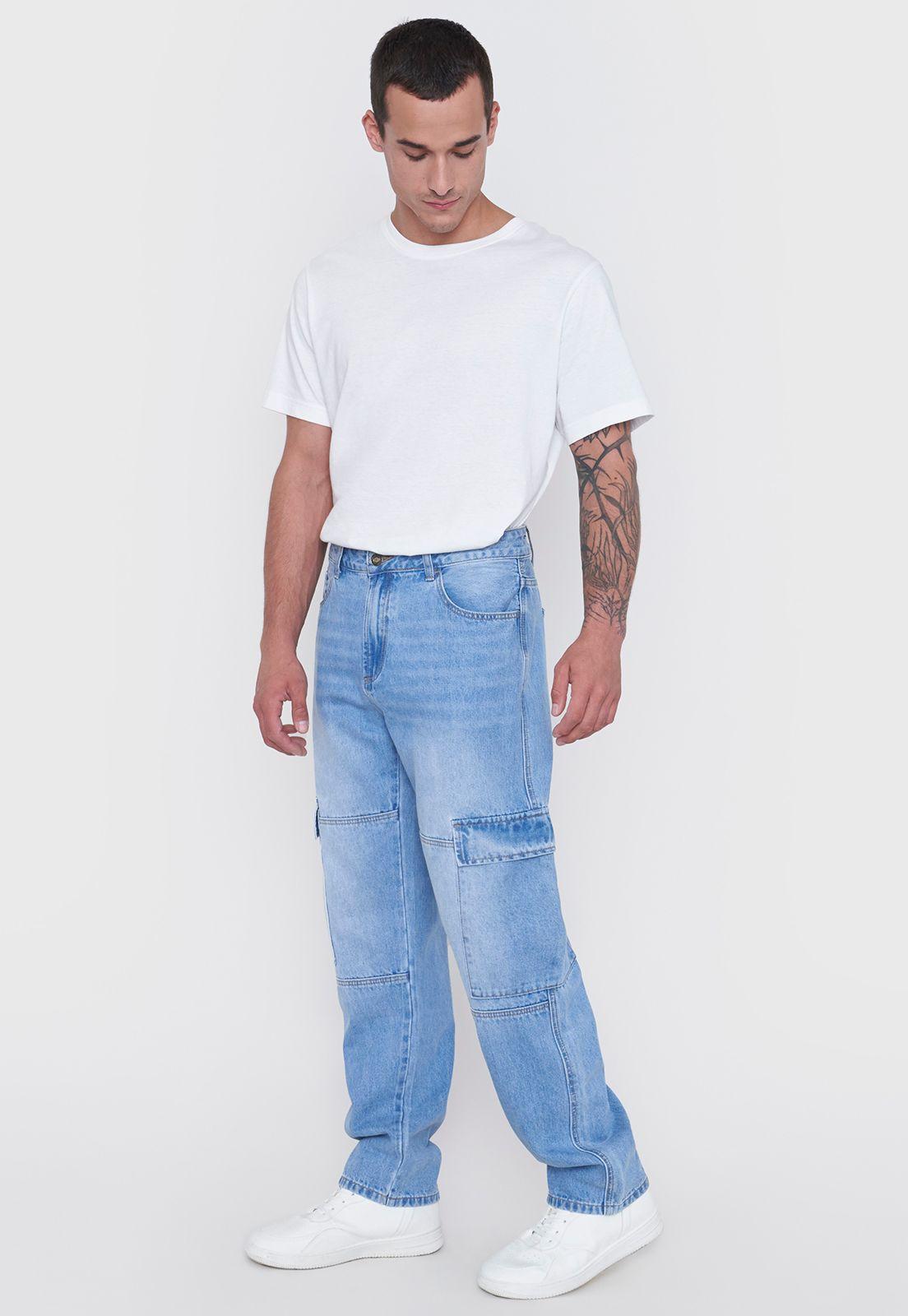 Jeans Hombre Cargo Color Azul Claro Corona-3