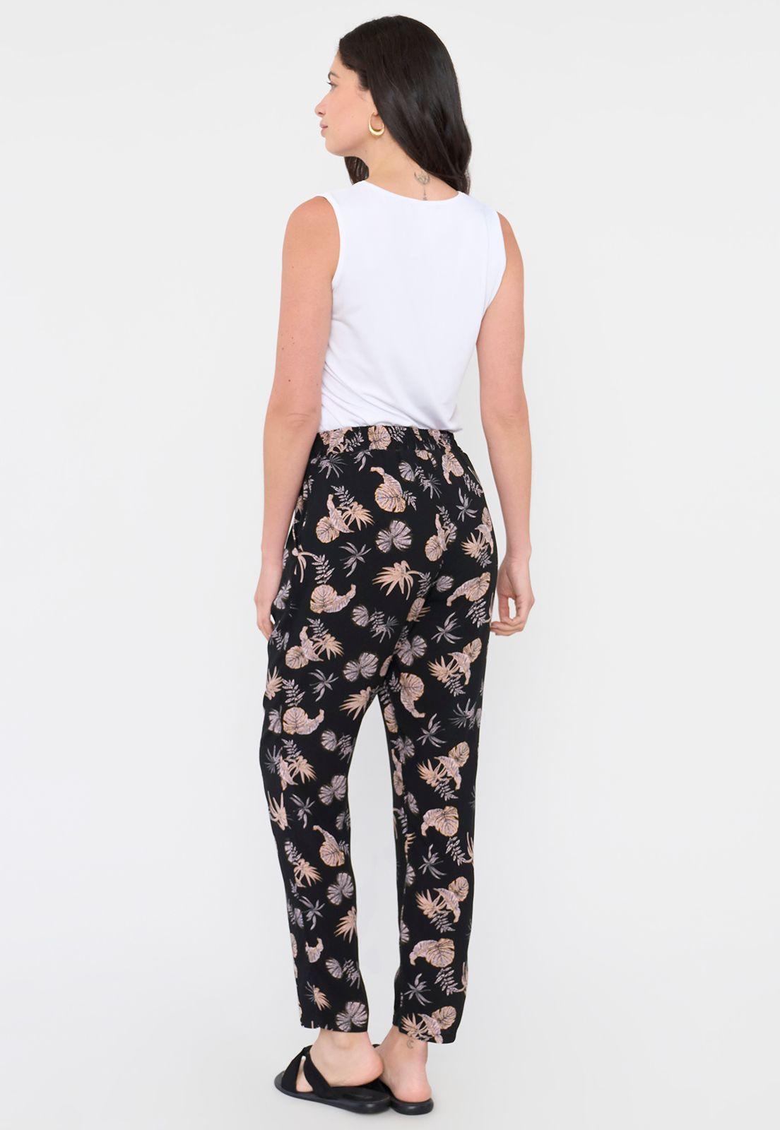 Pantalón Mujer Lazo Print Hojas Negro Corona-2