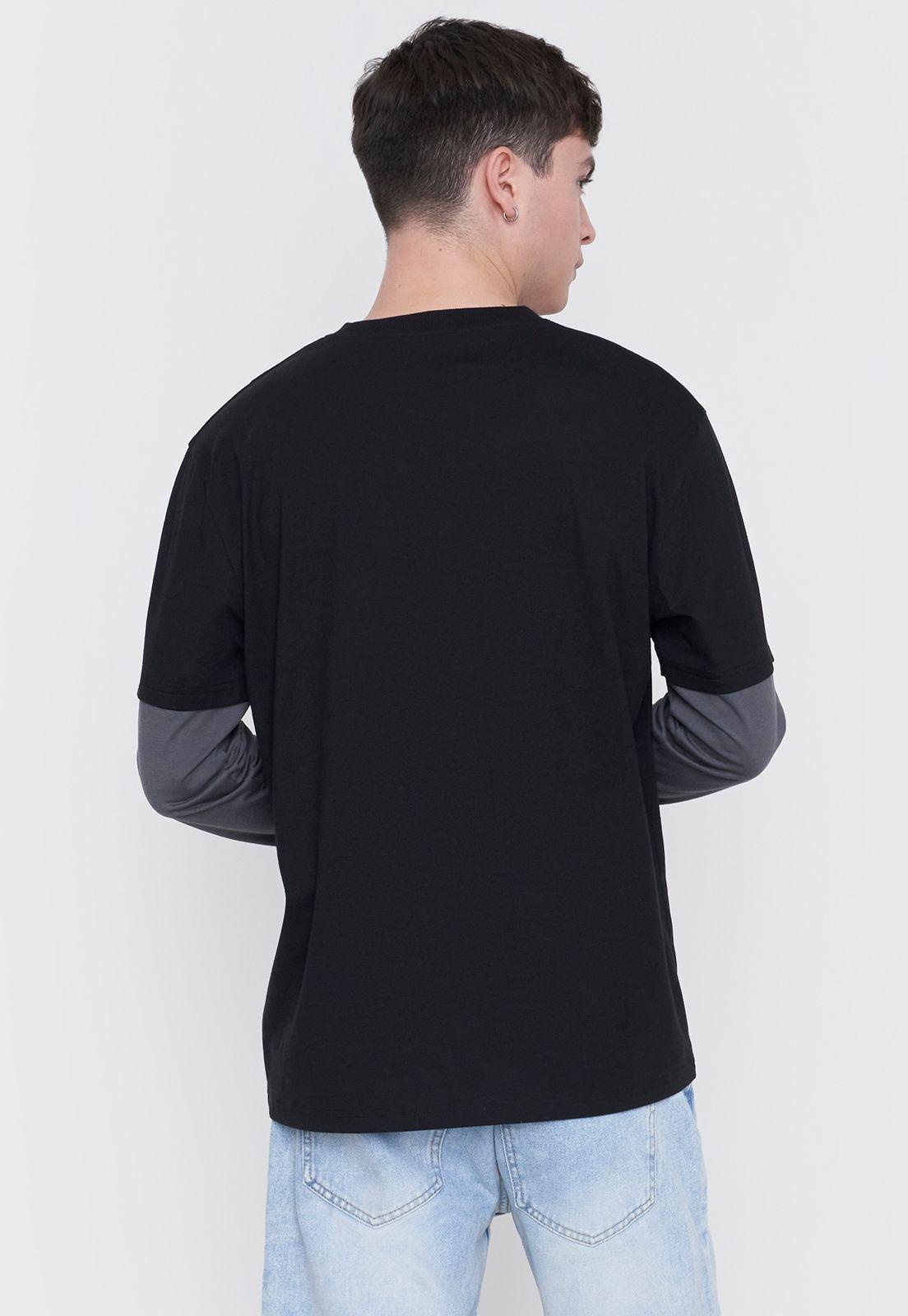 Polera Hombre M/L Doble Manga Negro/Gris Corona-1